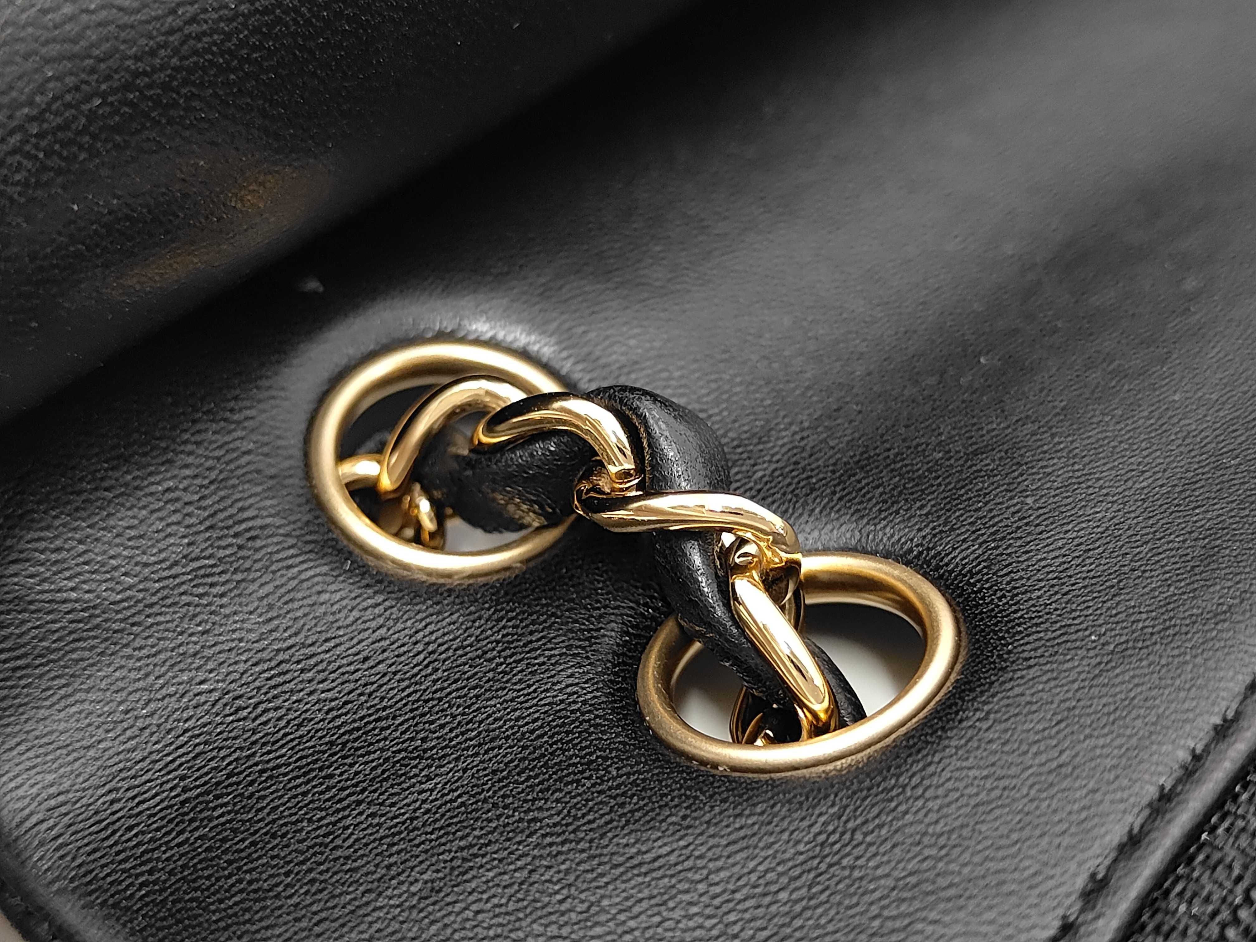 Matelassé Double Flap Chain Shoulder Bag, Lambskin, Black, Gold Hardware. — view 11