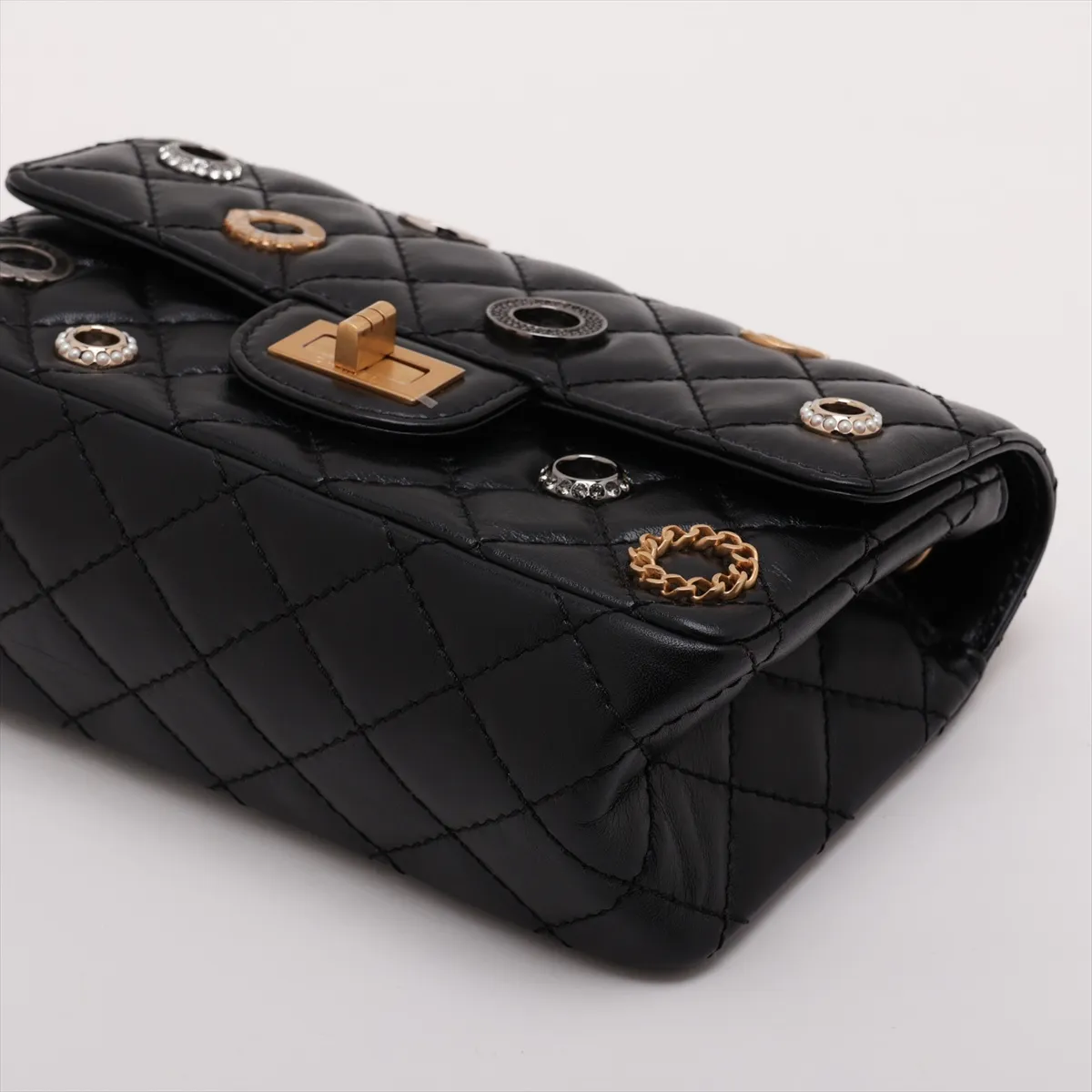 [Individually packaged] Chanel Matelassé 2.55 Mini Leather Single Flap Double Chain Bag, Black with Gold Hardware, NA4T7587, Random Plate, AS0874 — view 3