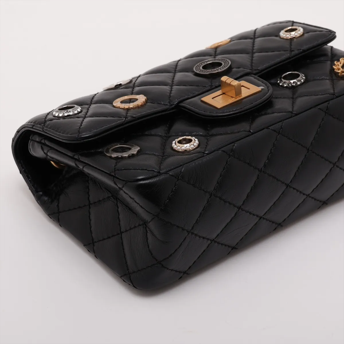 [Individually packaged] Chanel Matelassé 2.55 Mini Leather Single Flap Double Chain Bag, Black with Gold Hardware, NA4T7587, Random Plate, AS0874 — view 4
