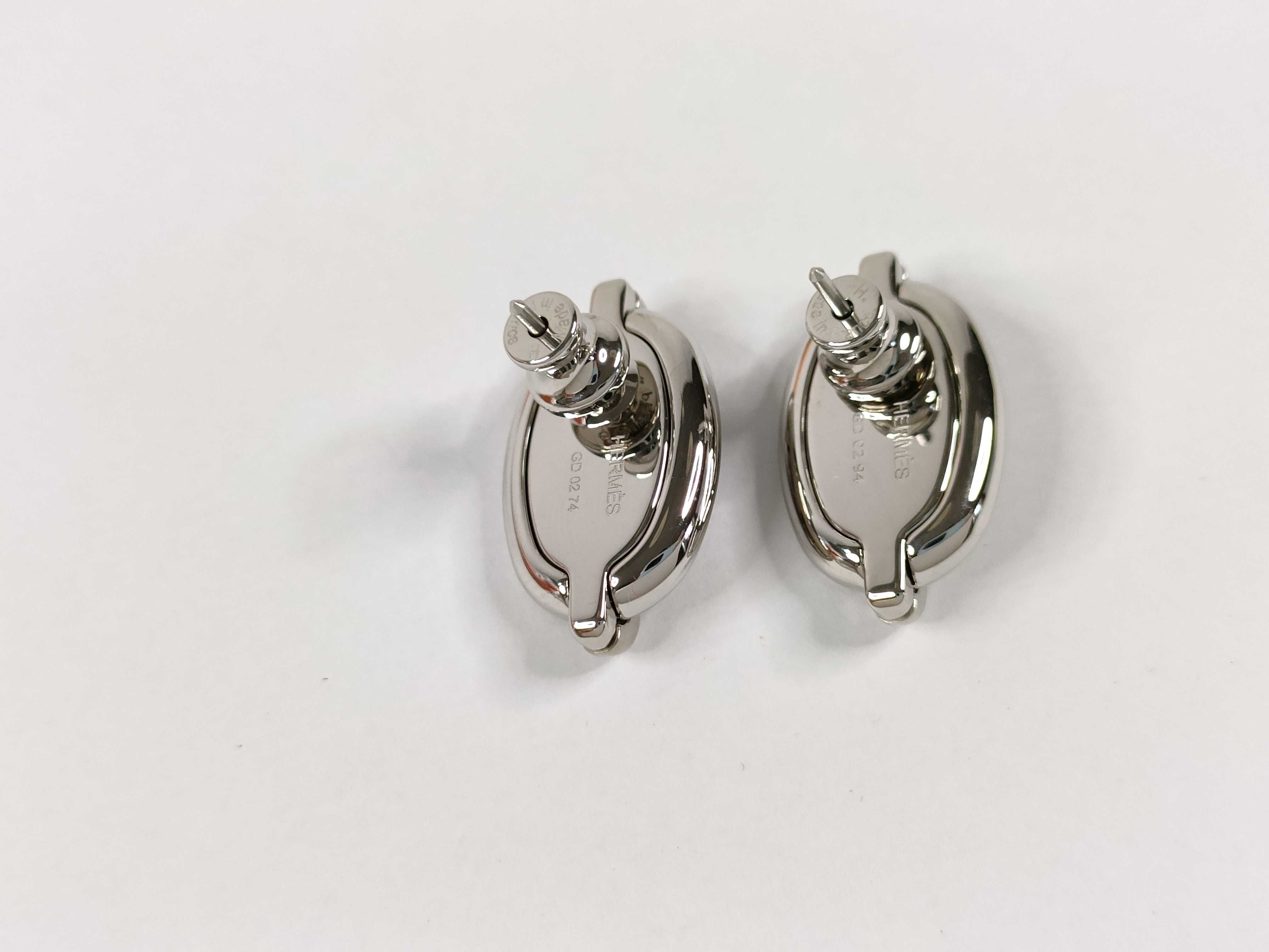 Mini Maillon Earrings, Marron Glacé x Silver Hardware, Unused, Hermes Earrings — view 2