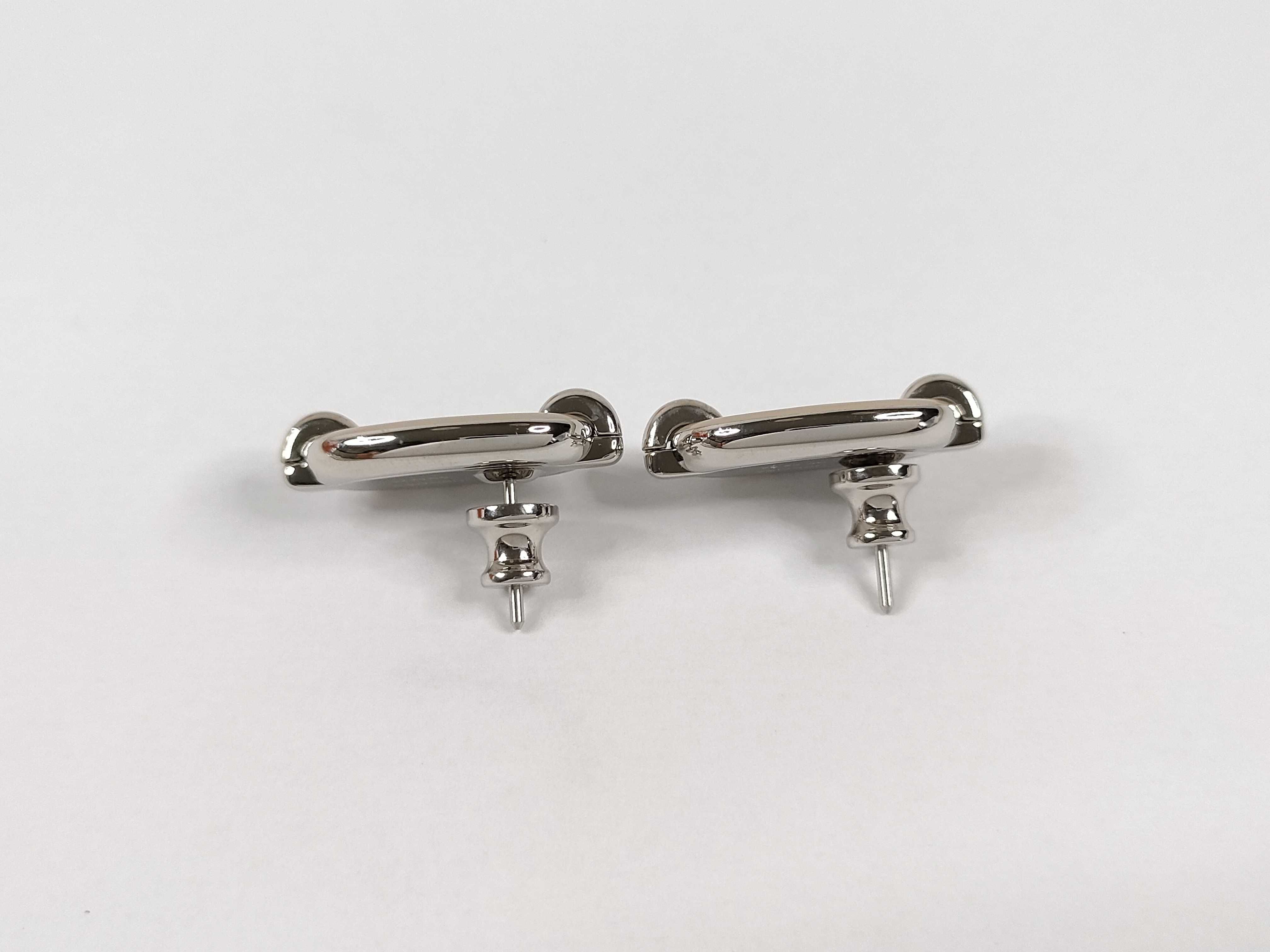 Mini Maillon Earrings, Marron Glacé x Silver Hardware, Unused, Hermes Earrings — view 3