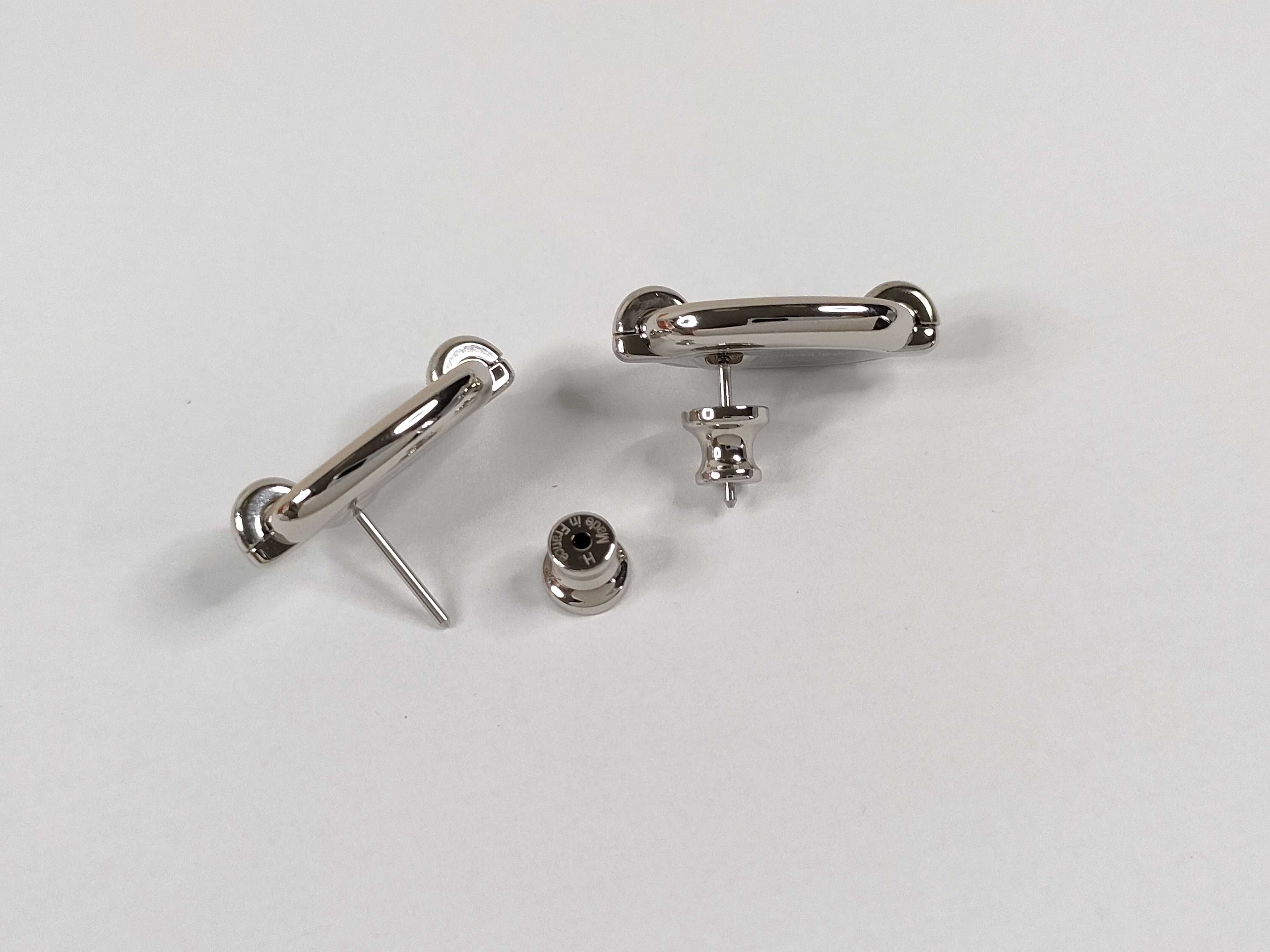 Mini Maillon Earrings, Marron Glacé x Silver Hardware, Unused, Hermes Earrings — view 5