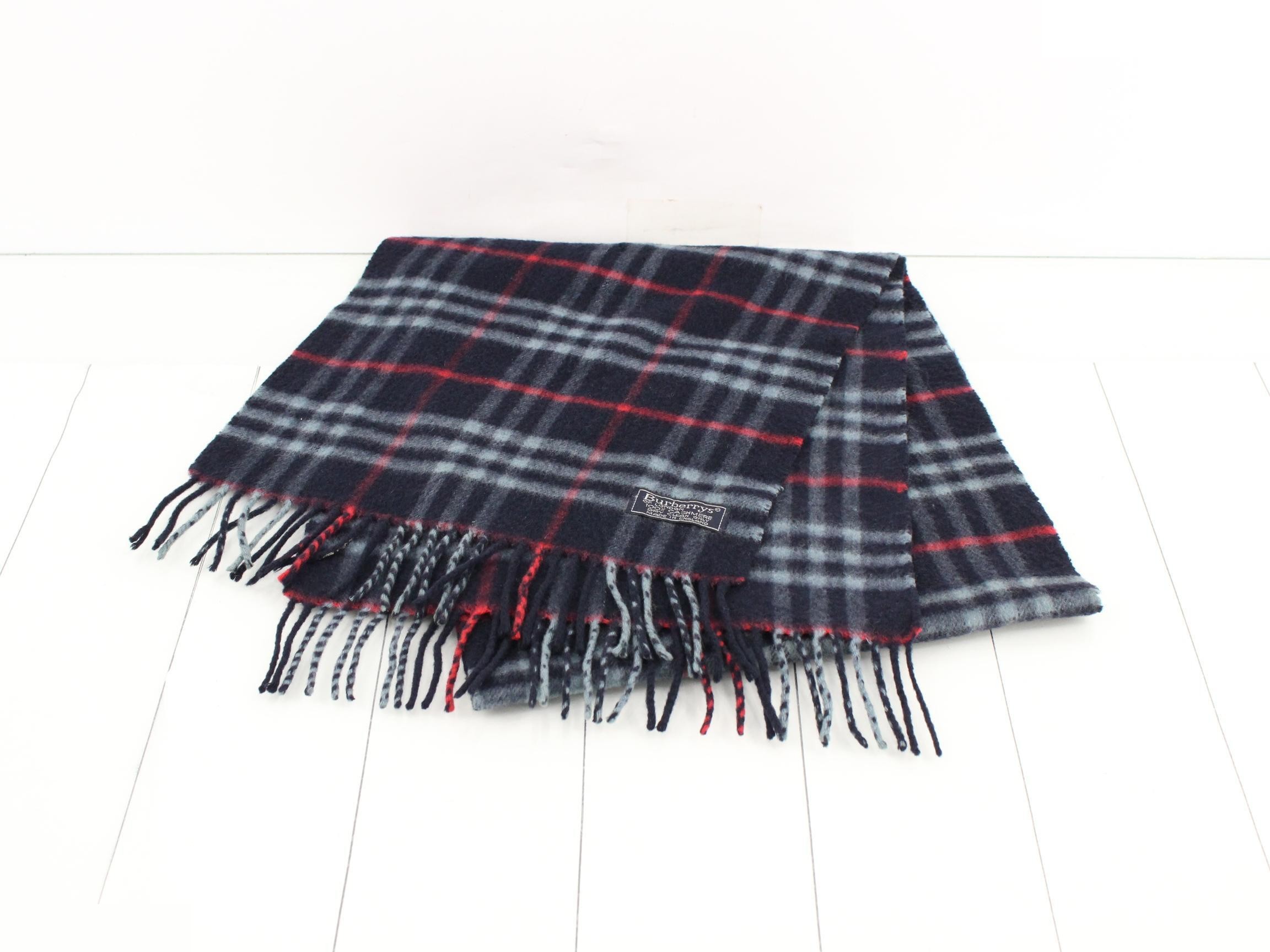 Tag attached, 100% cashmere check scarf — view 2