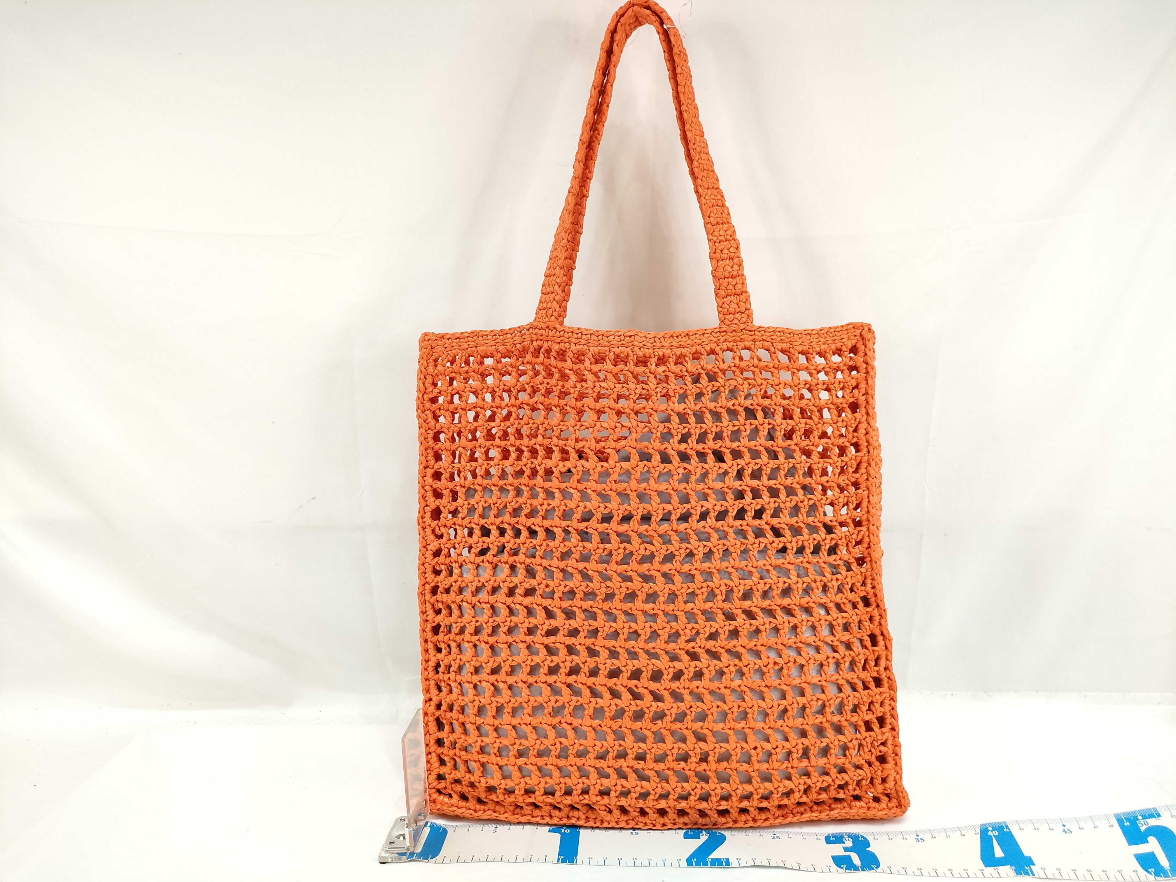 DU- Logo Raffia Tote Bag Orange Rayon 1BG393 Tote Bag — view 2