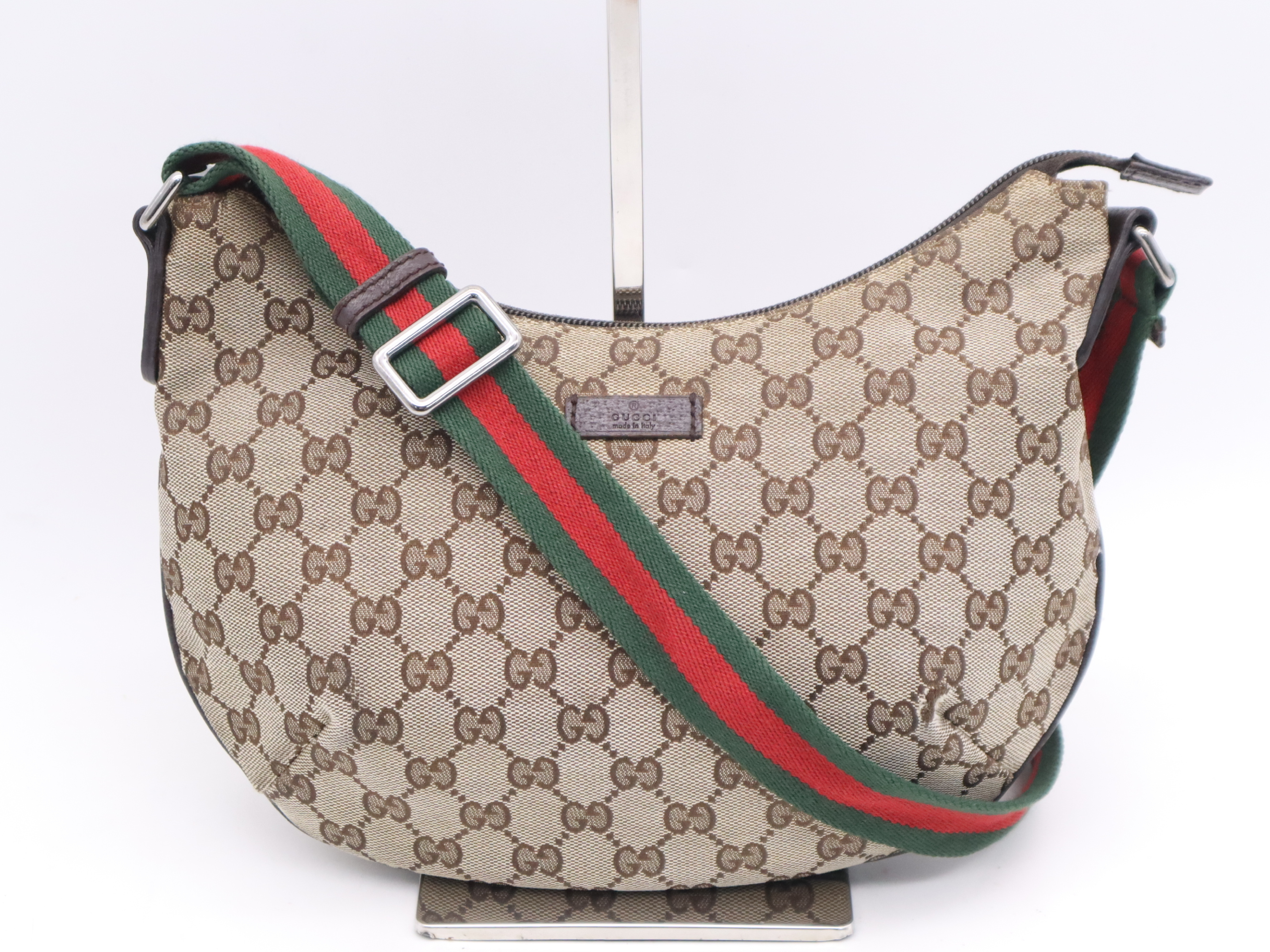 192756GG Canvas Half Moon Sherry Line Shoulder Bag (Brown, Green, Red)