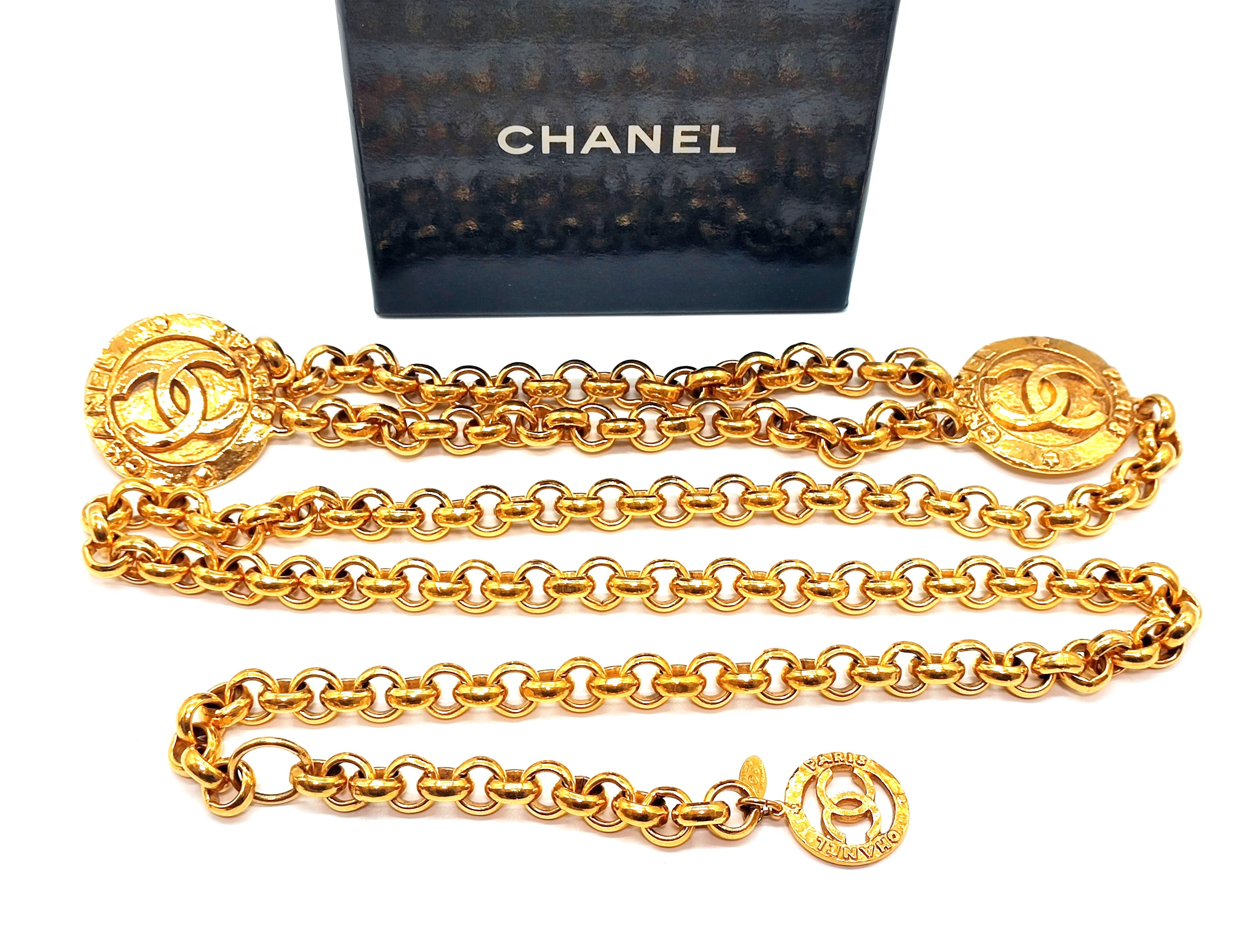 Double Coco Mark Chain Belt, Size 28, Total Length: Approx. 104cm
