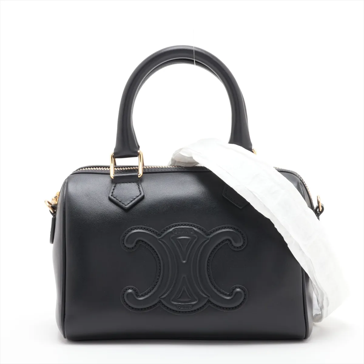 Cuir Triomphe Small Boston Leather 2-Way Handbag, Black