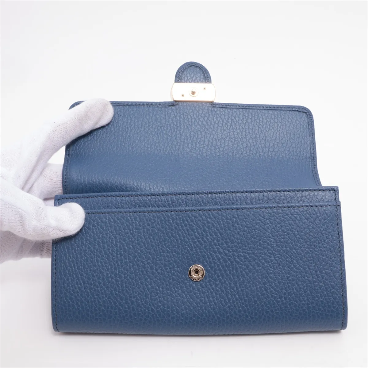 Interlocking G 615524 Leather Long Wallet, Blue, with G stamp. — view 3
