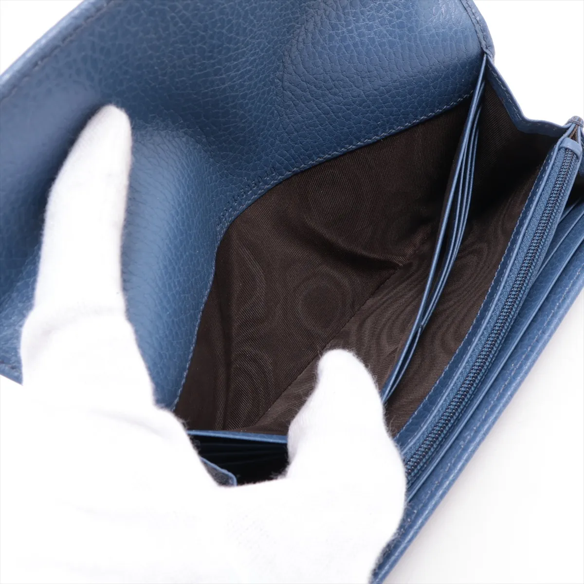 Interlocking G 615524 Leather Long Wallet, Blue, with G stamp. — view 4