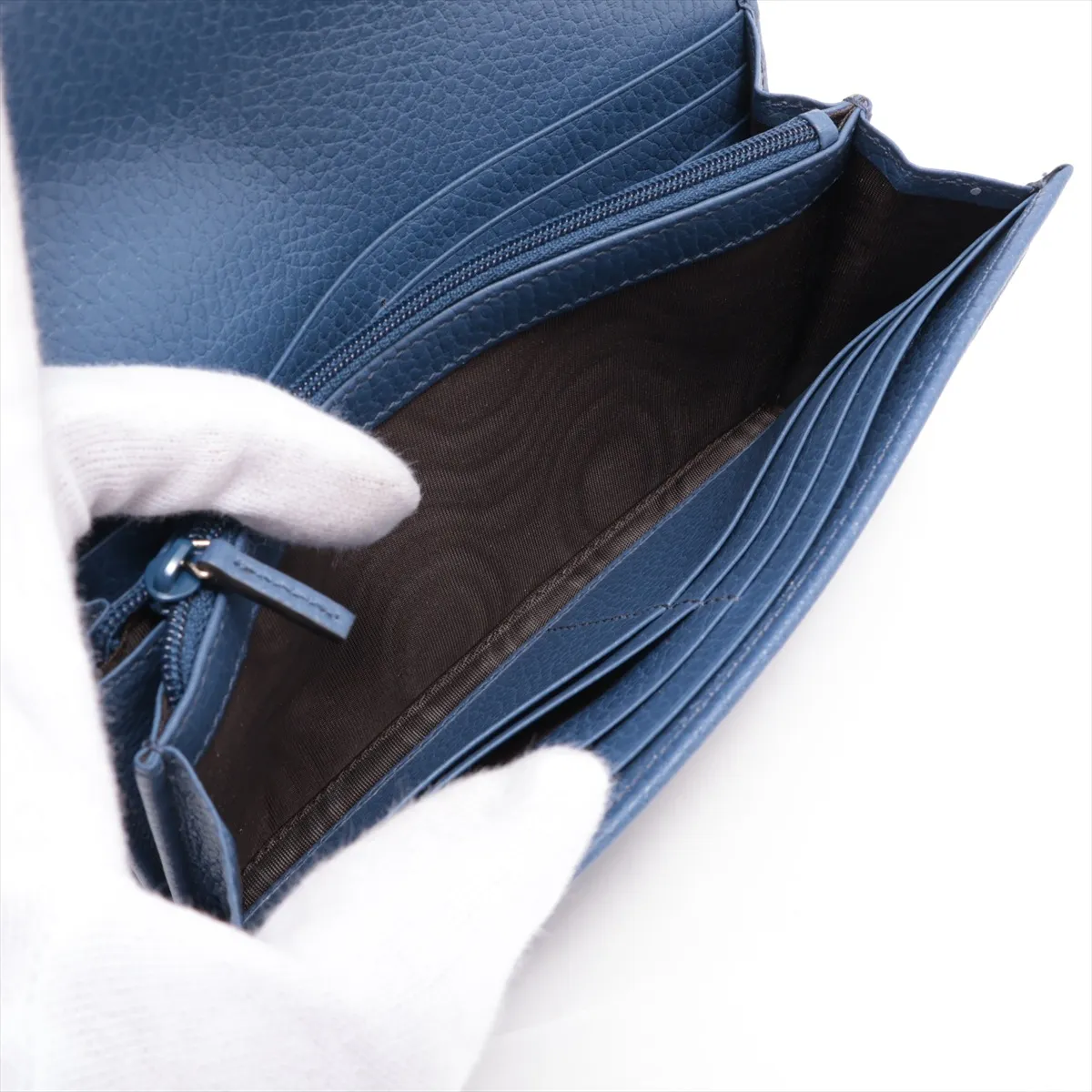 Interlocking G 615524 Leather Long Wallet, Blue, with G stamp. — view 6