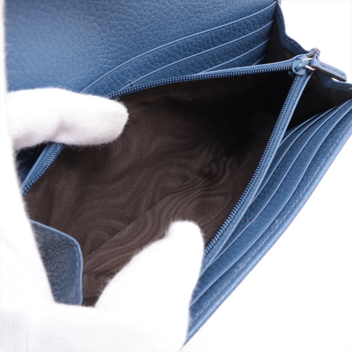Interlocking G 615524 Leather Long Wallet, Blue, with G stamp. — view 9