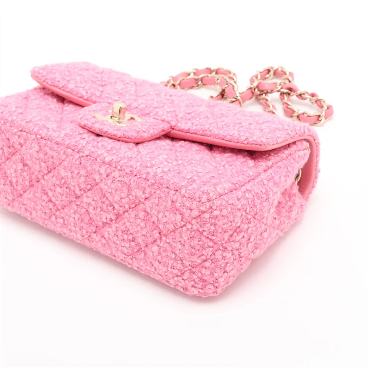 [Individually packaged] Chanel Mini Matelassé 20 Tweed Single Flap Single Chain Bag, Pink with Gold Hardware, UA956XX3, Random Plate, A69900 — view 3