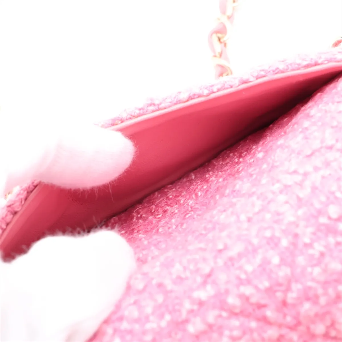[Individually packaged] Chanel Mini Matelassé 20 Tweed Single Flap Single Chain Bag, Pink with Gold Hardware, UA956XX3, Random Plate, A69900 — view 9