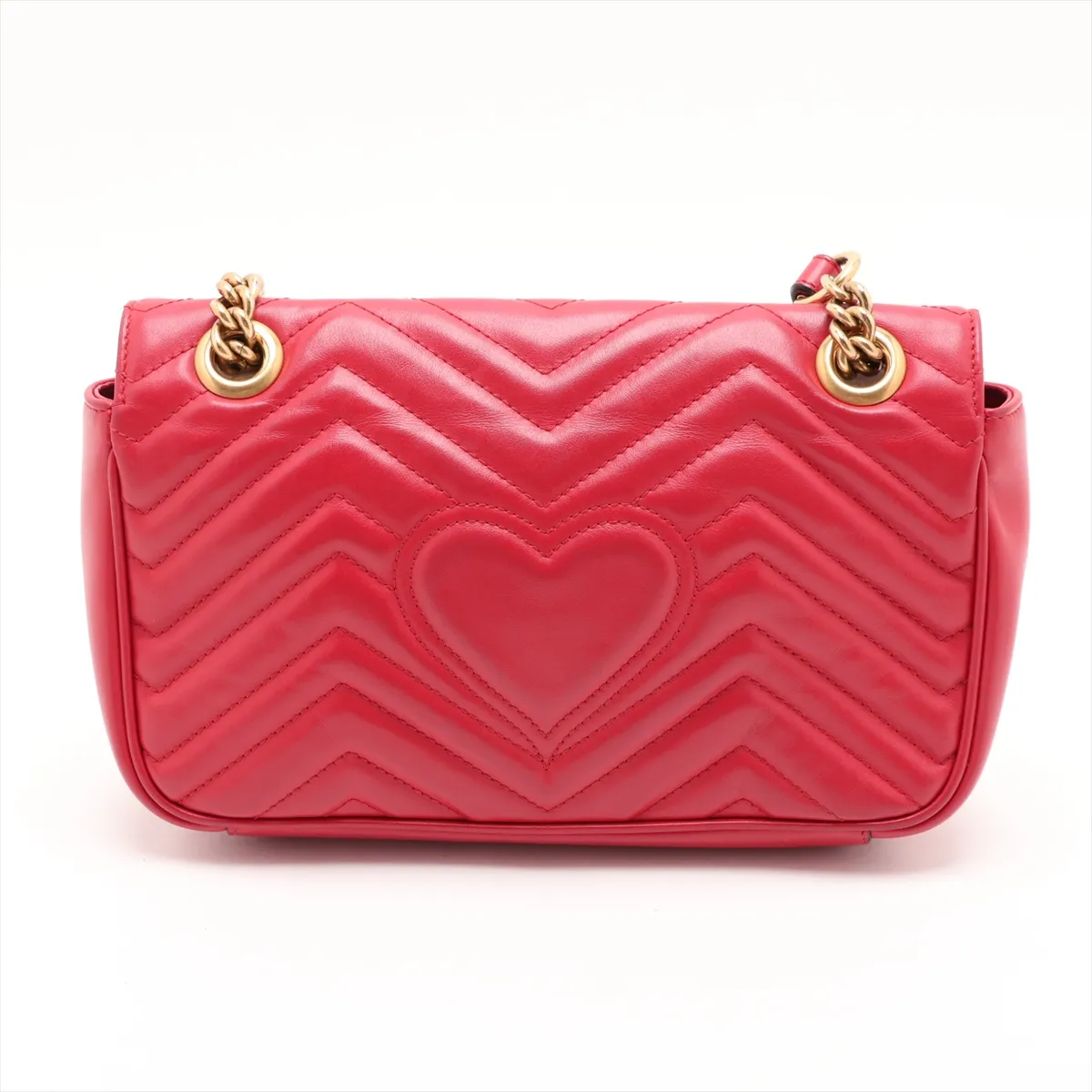 GG Marmont 443497 Leather Chain Shoulder Bag, Red — view 2