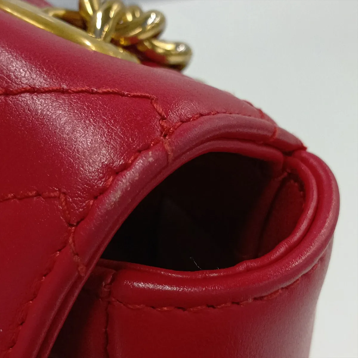 GG Marmont 443497 Leather Chain Shoulder Bag, Red — view 11