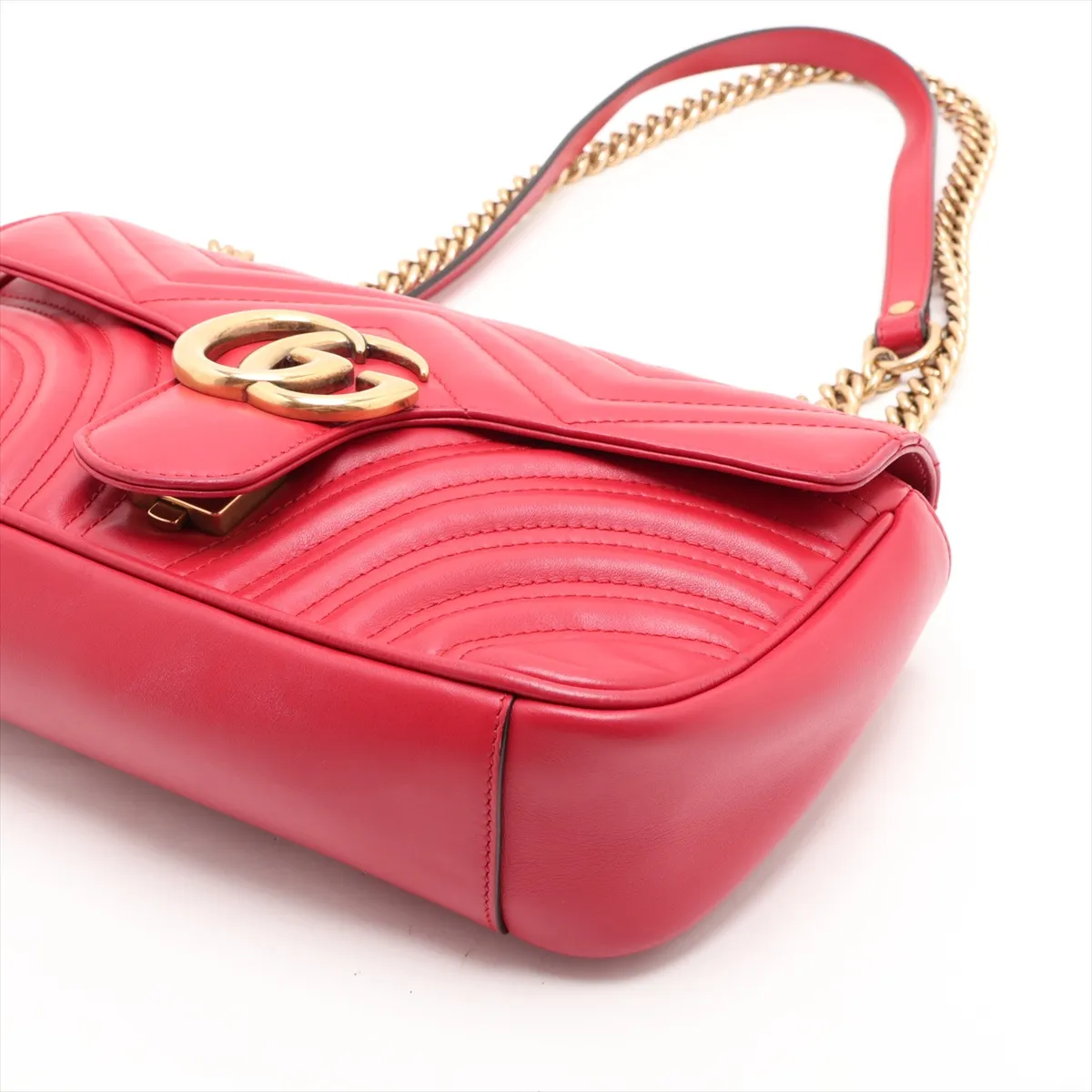 GG Marmont 443497 Leather Chain Shoulder Bag, Red — view 3