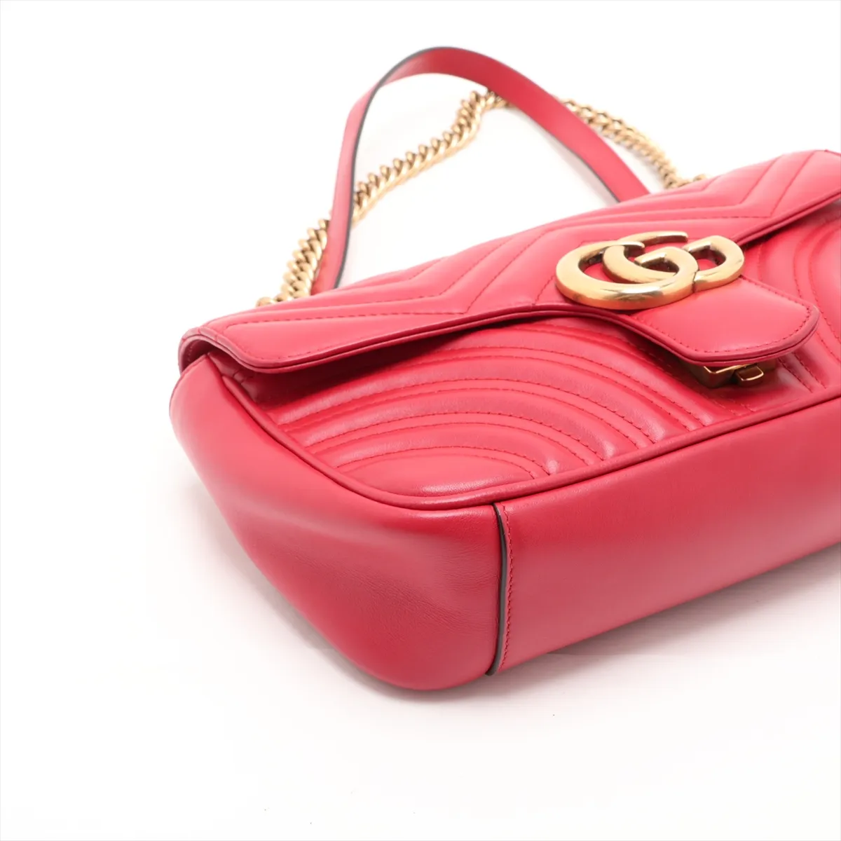 GG Marmont 443497 Leather Chain Shoulder Bag, Red — view 4