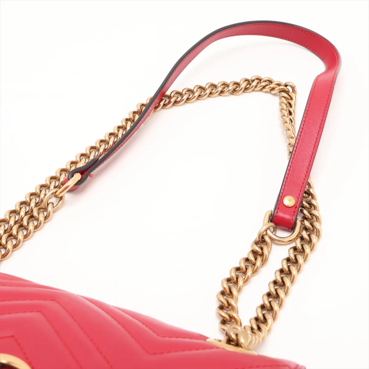 GG Marmont 443497 Leather Chain Shoulder Bag, Red — view 5