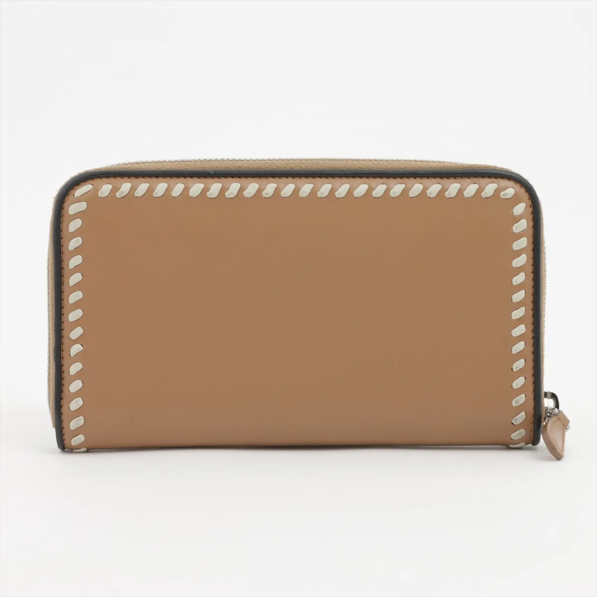 leather round zip wallet beige — view 2