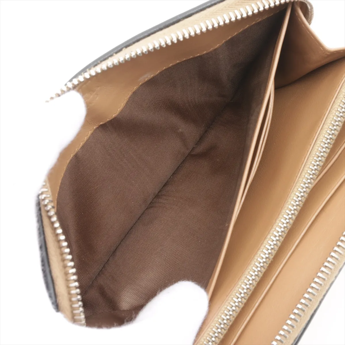 leather round zip wallet beige — view 4