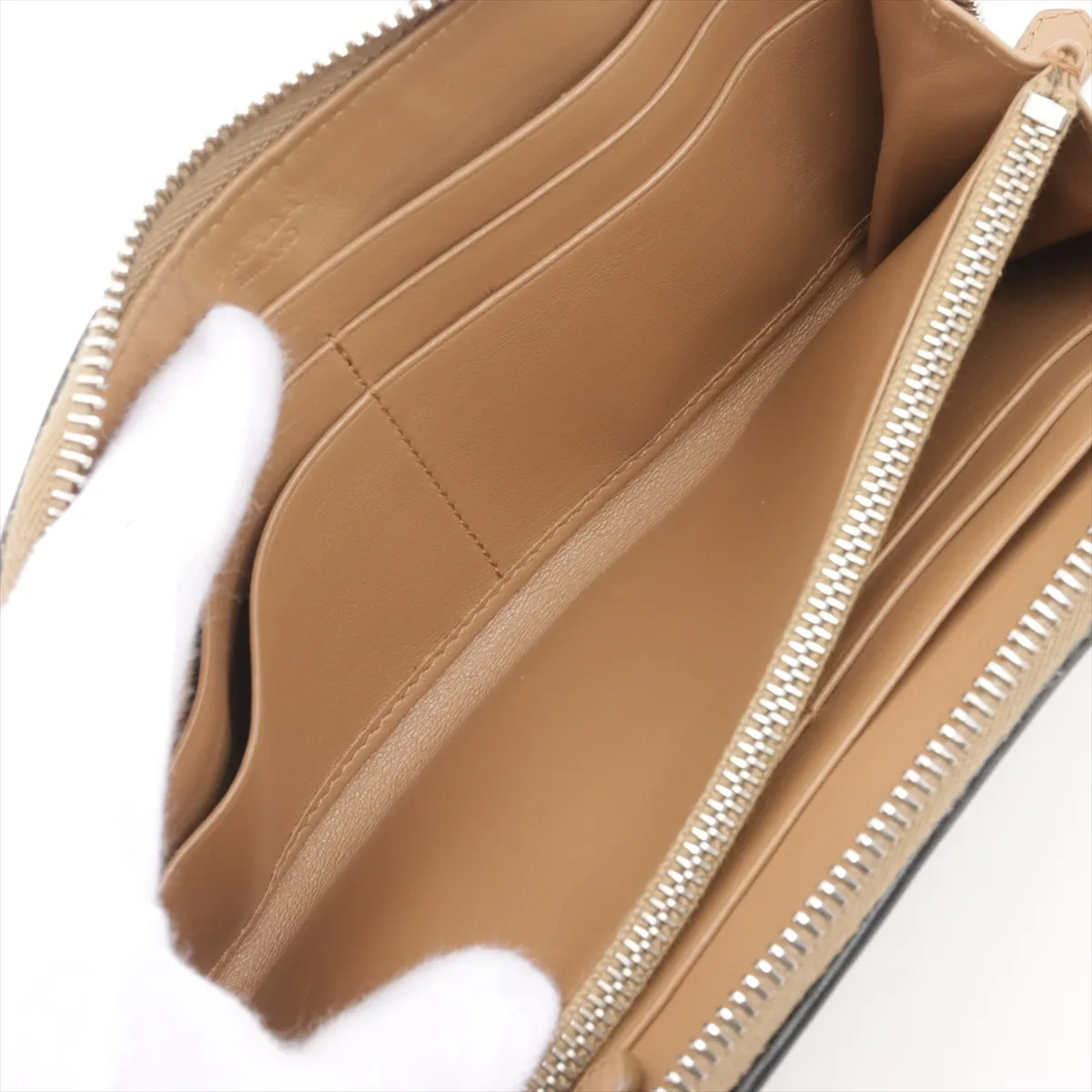 leather round zip wallet beige — view 5