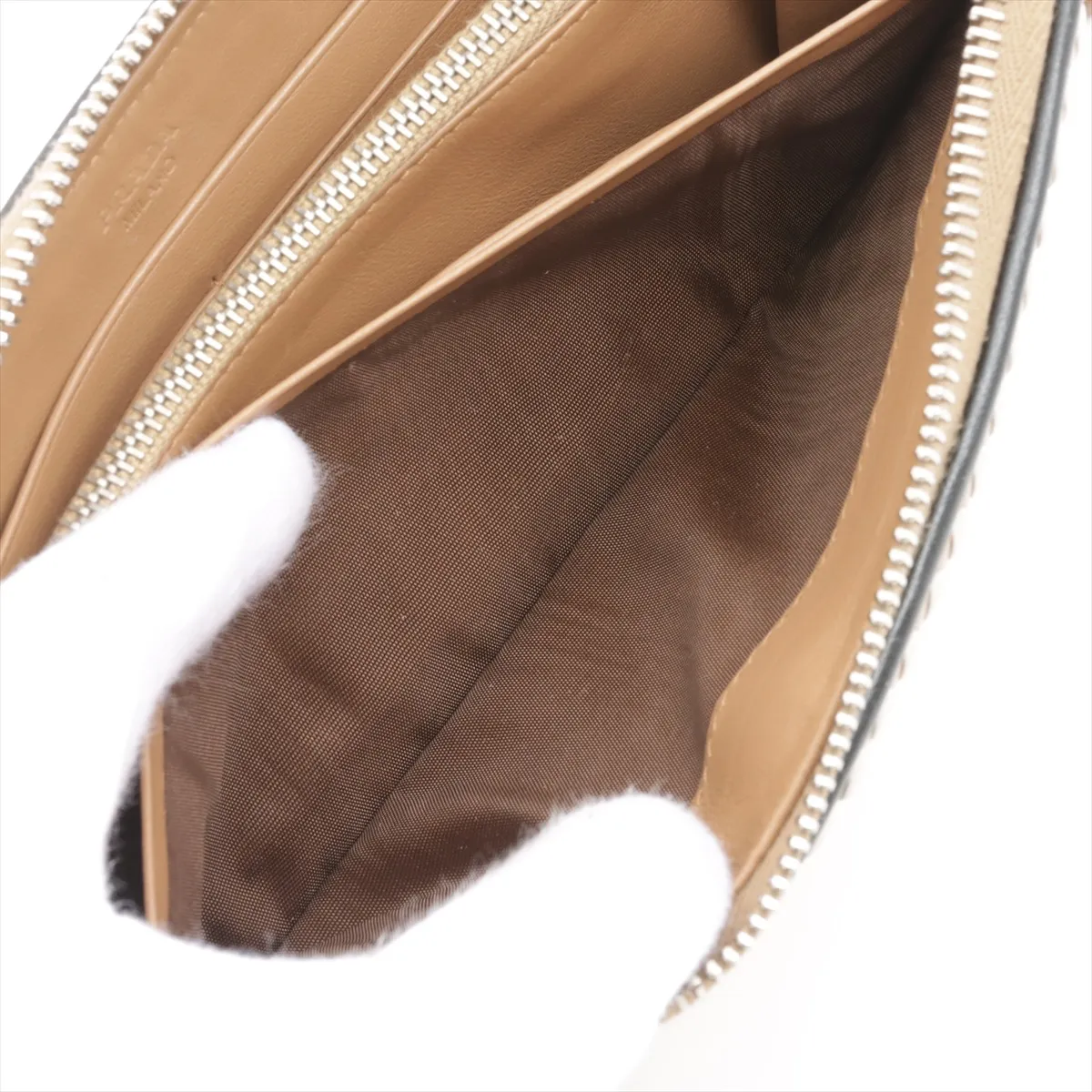 leather round zip wallet beige — view 6