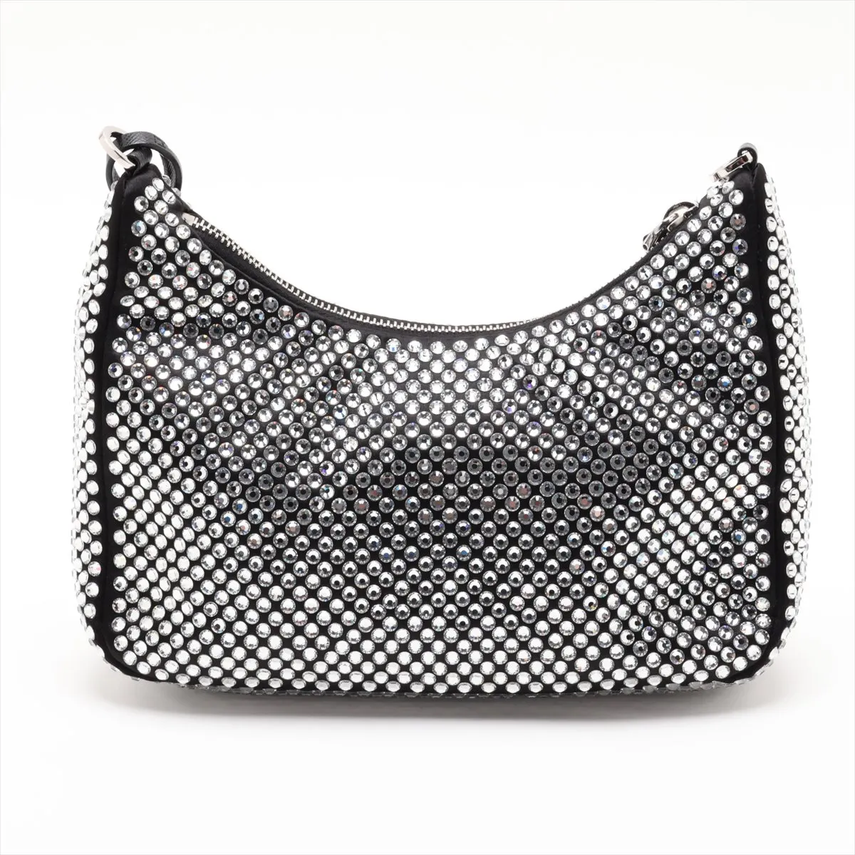 Satin x Rhinestone 2-Way Shoulder Bag, Black — view 2