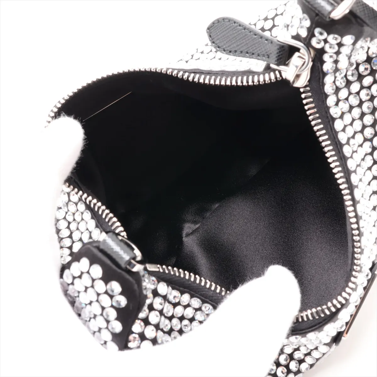 Satin x Rhinestone 2-Way Shoulder Bag, Black — view 7