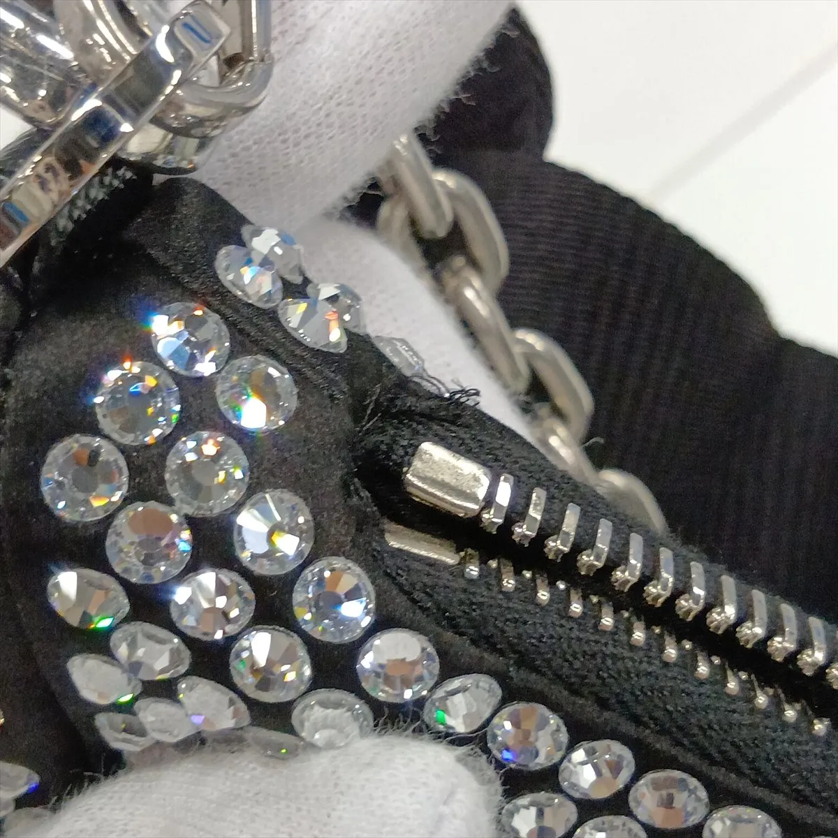 Satin x Rhinestone 2-Way Shoulder Bag, Black — view 9