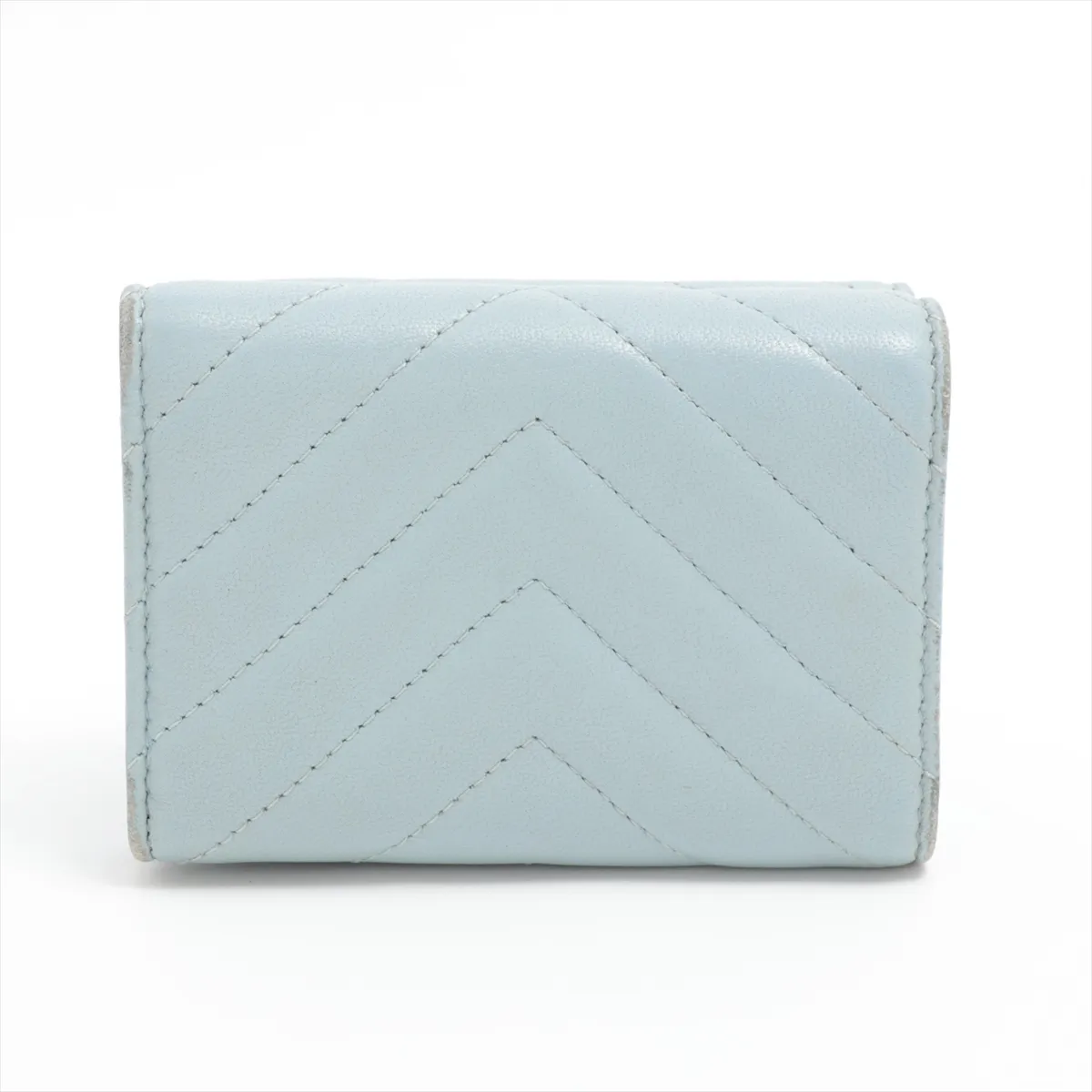 V-stitch Lambskin Compact Wallet, Blue, Silver Hardware, LE9H11X6 — view 2