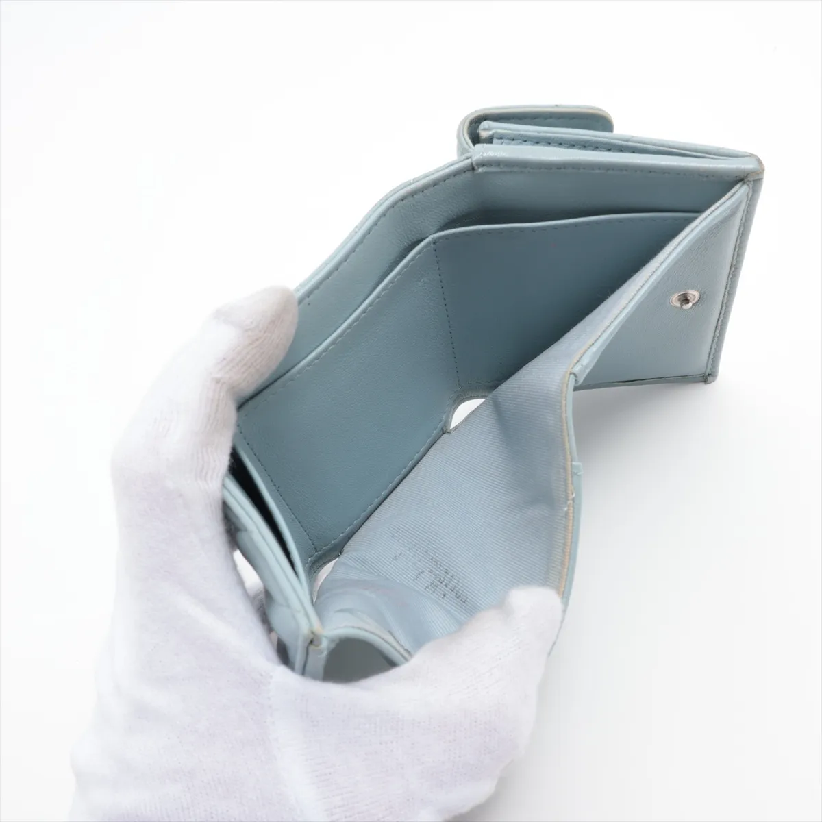 V-stitch Lambskin Compact Wallet, Blue, Silver Hardware, LE9H11X6 — view 5