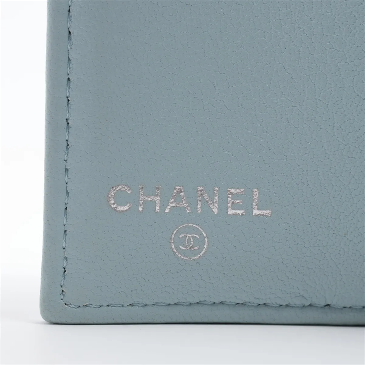 V-stitch Lambskin Compact Wallet, Blue, Silver Hardware, LE9H11X6 — view 7