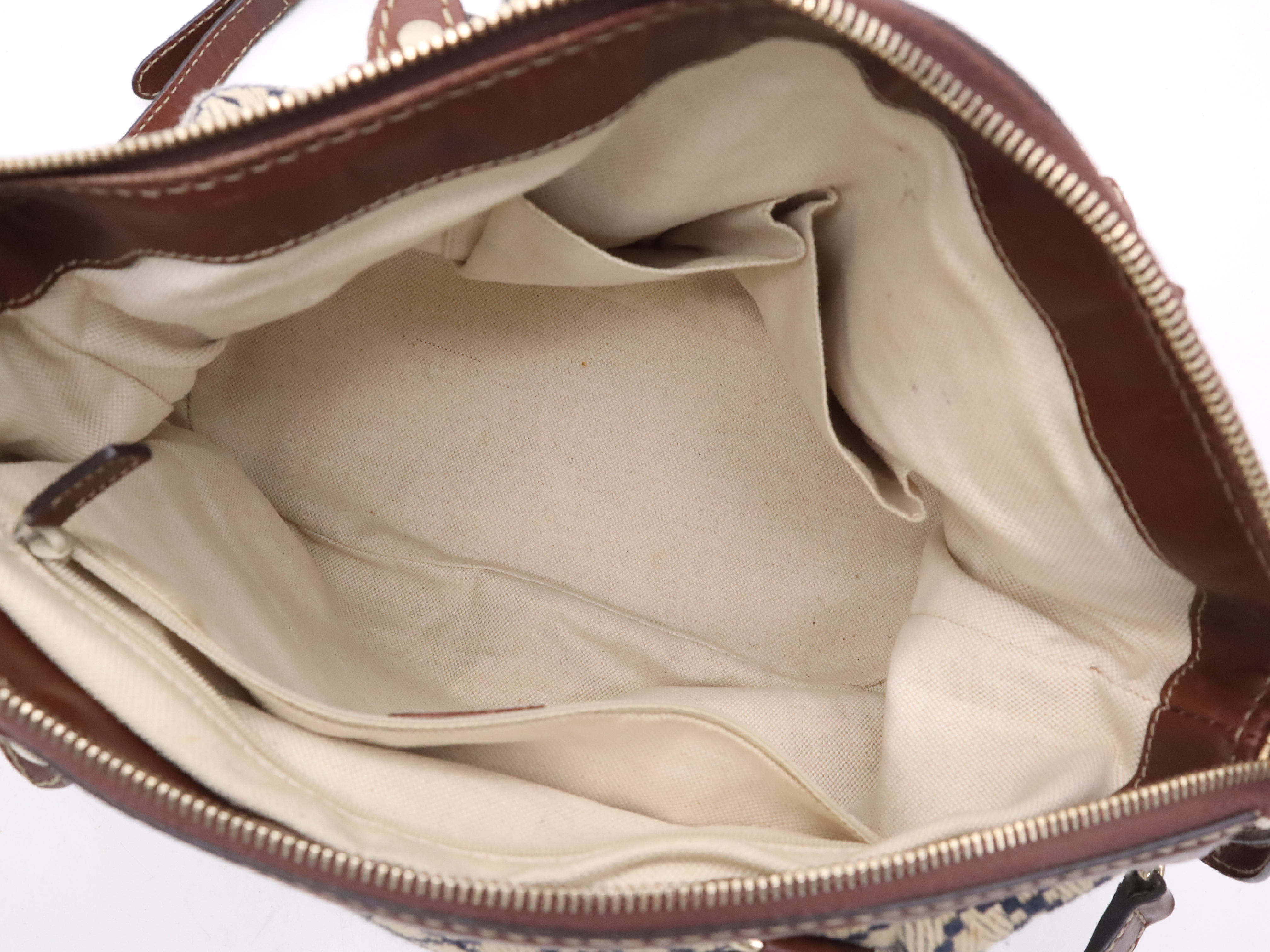 247902 Canvas x Leather Small Diamante Sukey 2-Way Handbag Brown Gold Hardware with Shoulder Strap and Charm — view 12