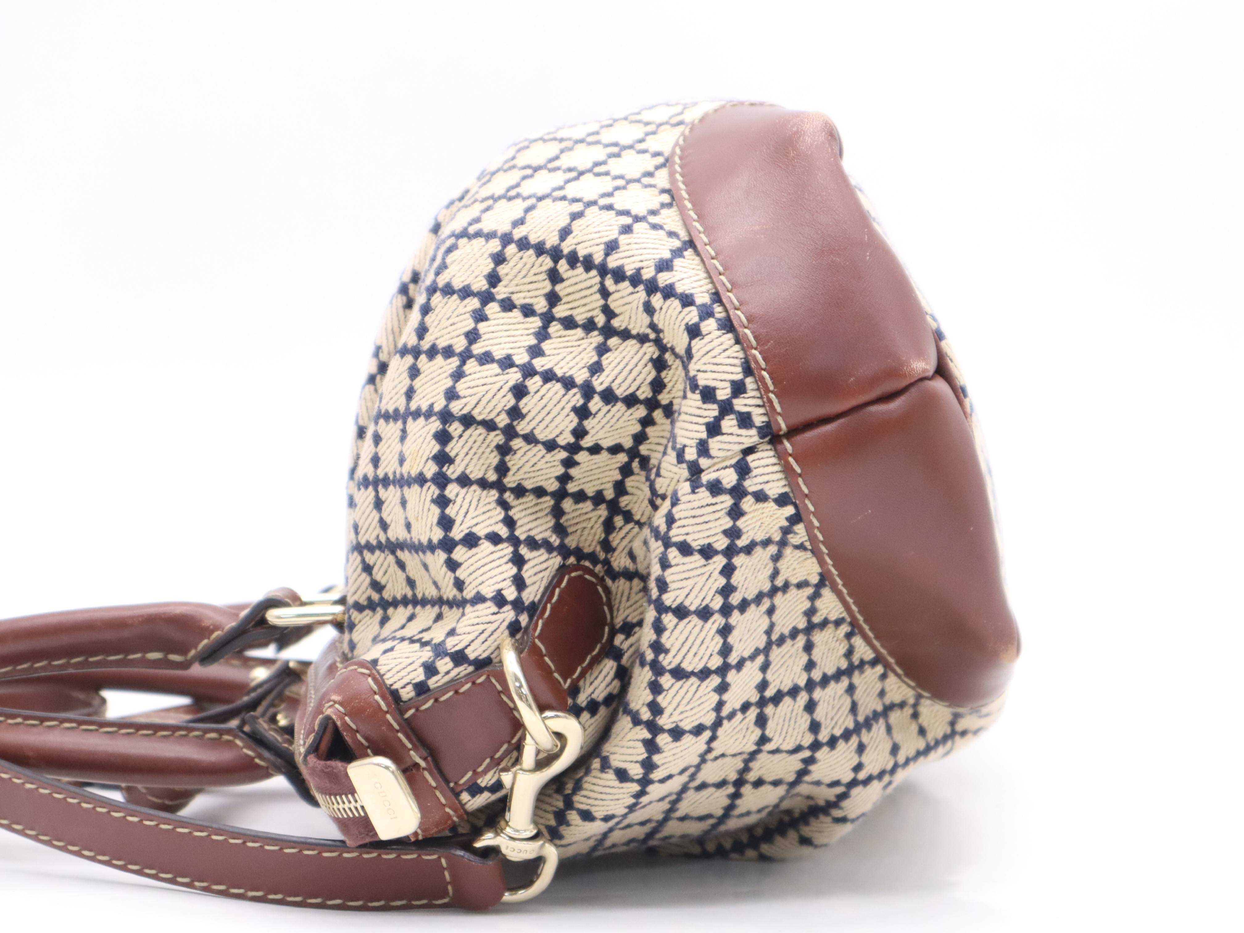 247902 Canvas x Leather Small Diamante Sukey 2-Way Handbag Brown Gold Hardware with Shoulder Strap and Charm — view 3