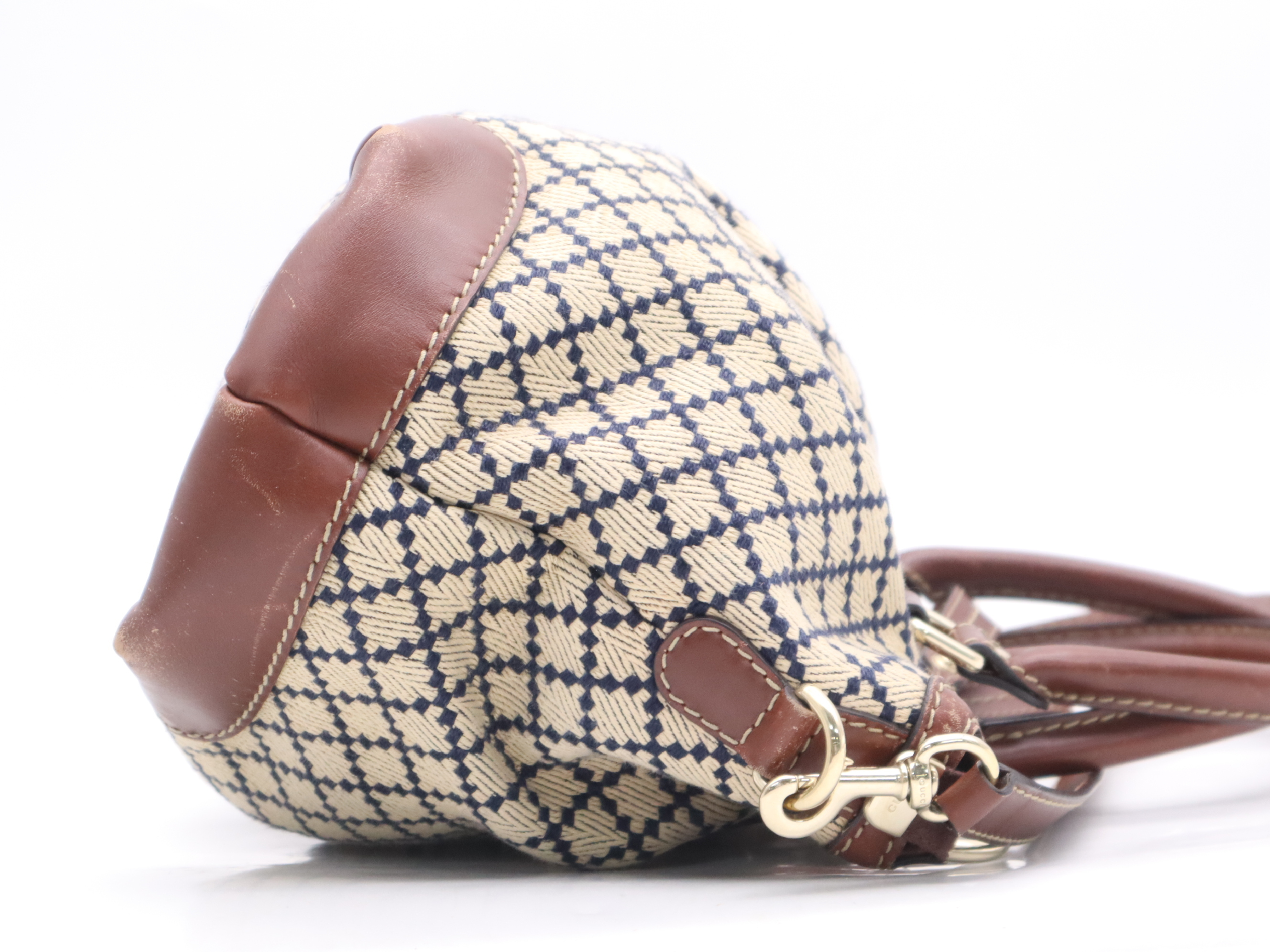 247902 Canvas x Leather Small Diamante Sukey 2-Way Handbag Brown Gold Hardware with Shoulder Strap and Charm — view 5
