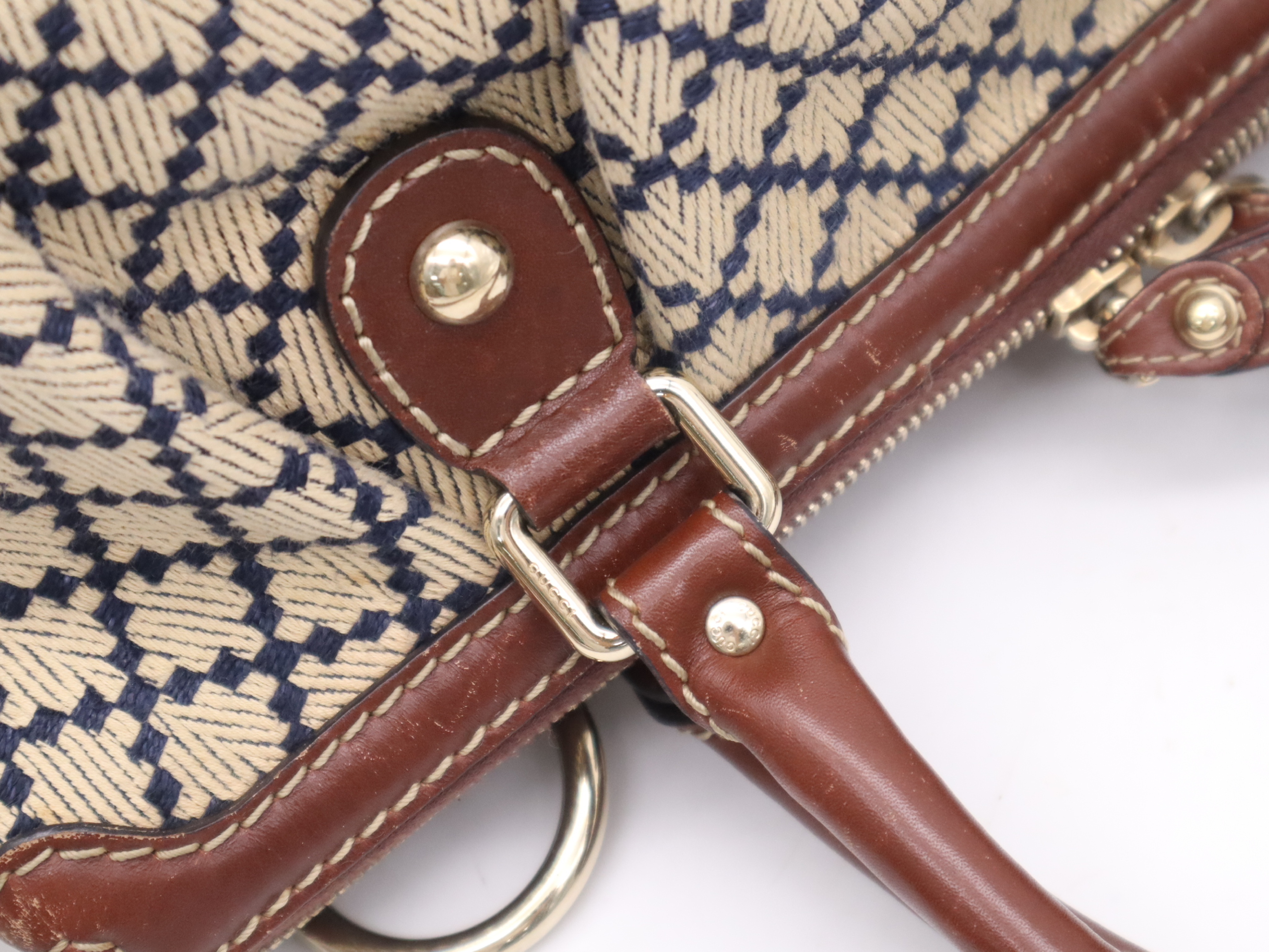 247902 Canvas x Leather Small Diamante Sukey 2-Way Handbag Brown Gold Hardware with Shoulder Strap and Charm — view 7