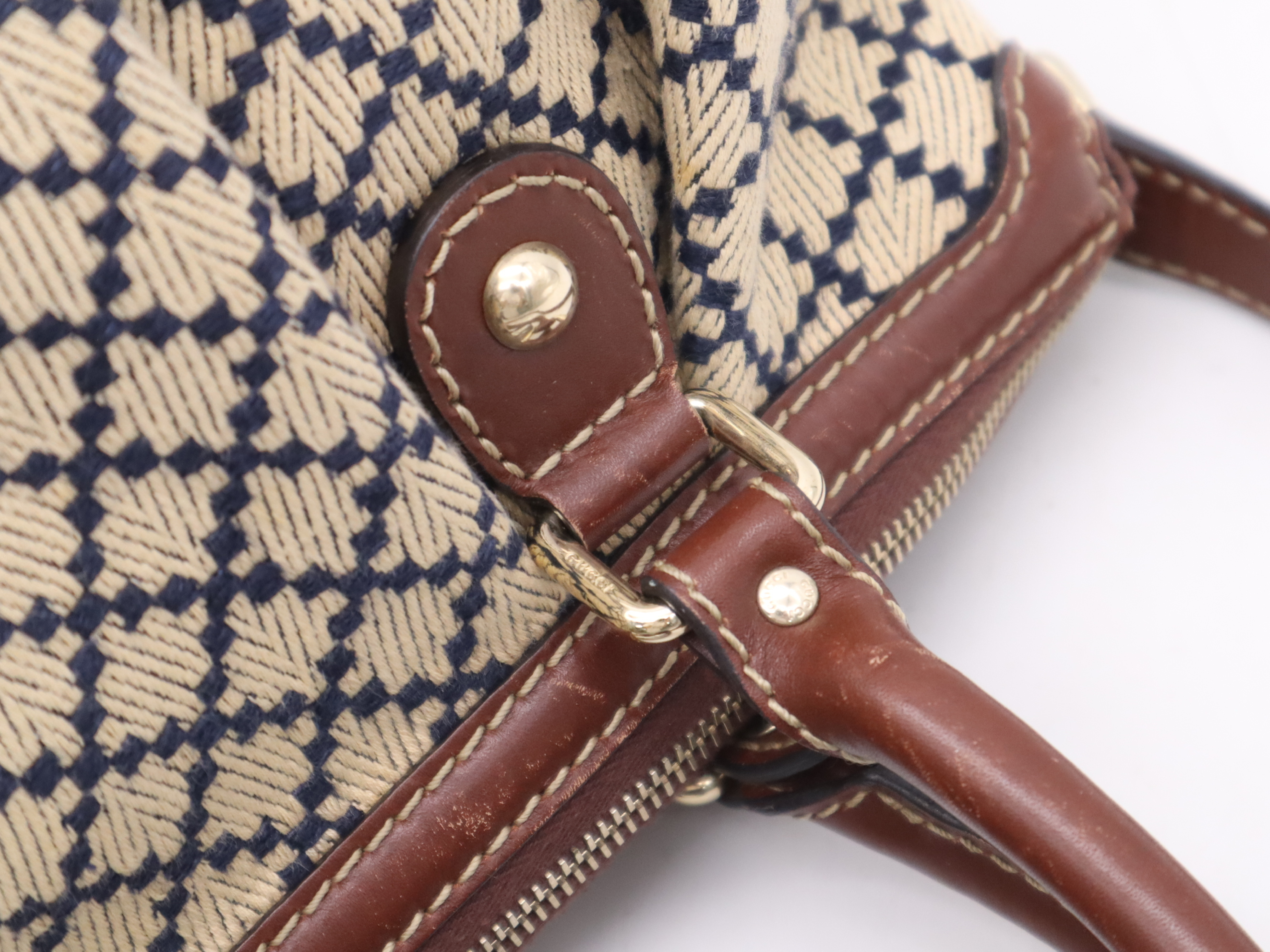 247902 Canvas x Leather Small Diamante Sukey 2-Way Handbag Brown Gold Hardware with Shoulder Strap and Charm — view 8