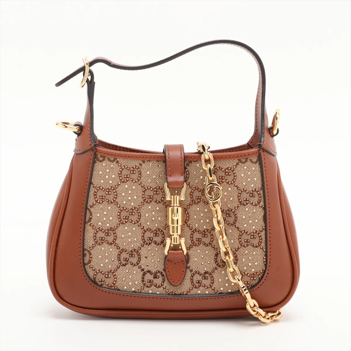 GG Canvas Jackie 1961 Canvas x Leather 2-Way Handbag Beige x Brown