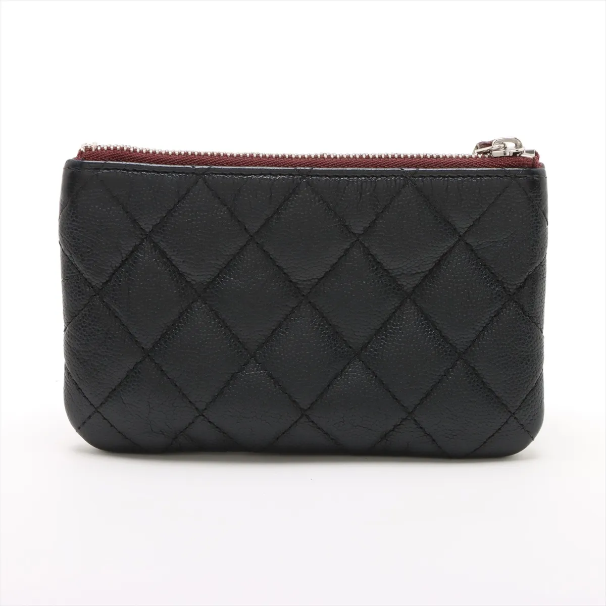 Matelassé Caviar Skin Pouch, Black with Silver Hardware, 25086524 — view 2