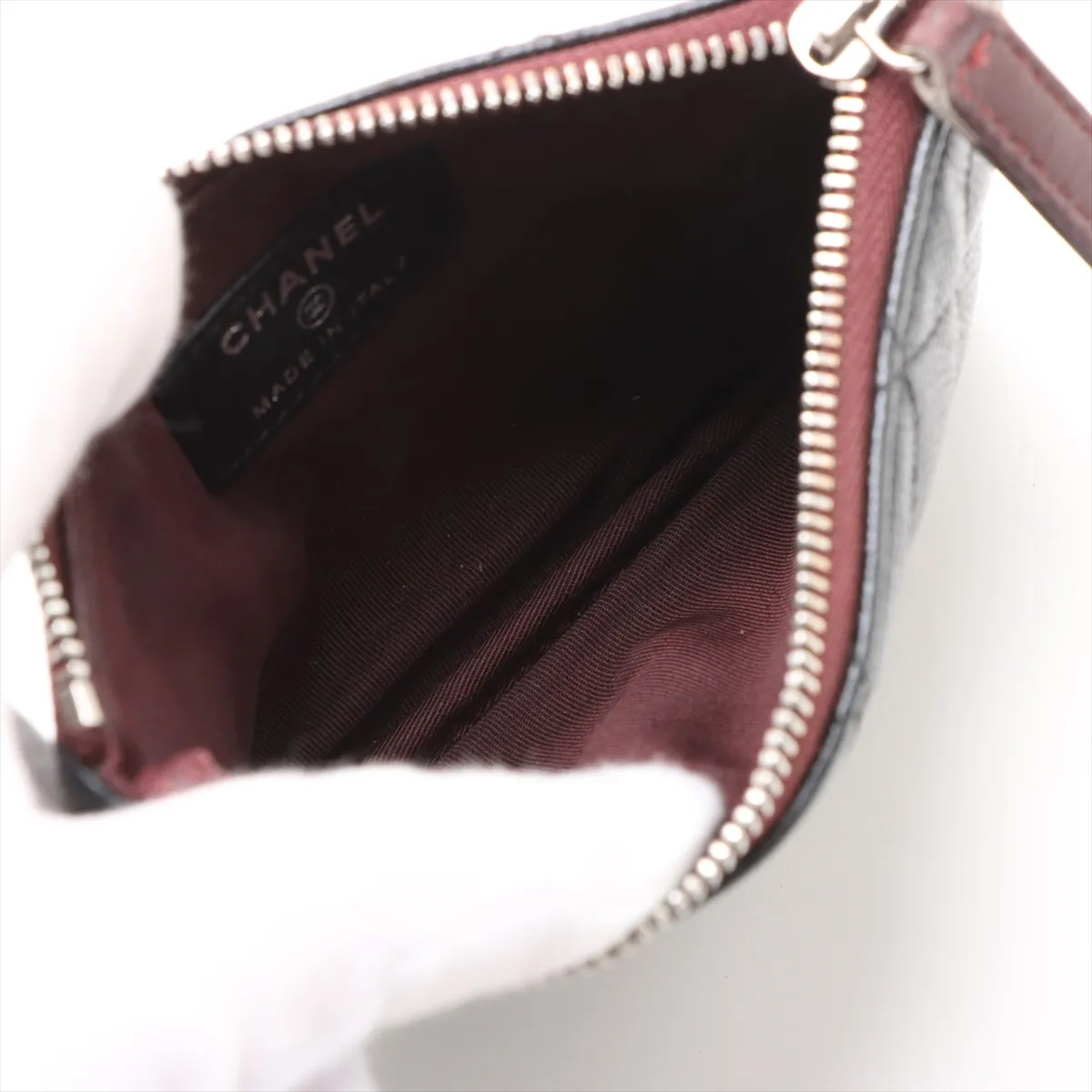 Matelassé Caviar Skin Pouch, Black with Silver Hardware, 25086524 — view 3
