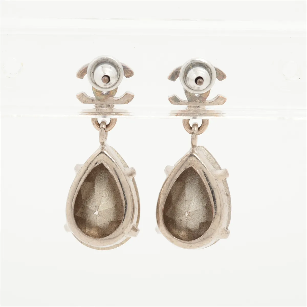 Coco Mark Earrings (Pair) Metal x Rhinestone Silver — view 2