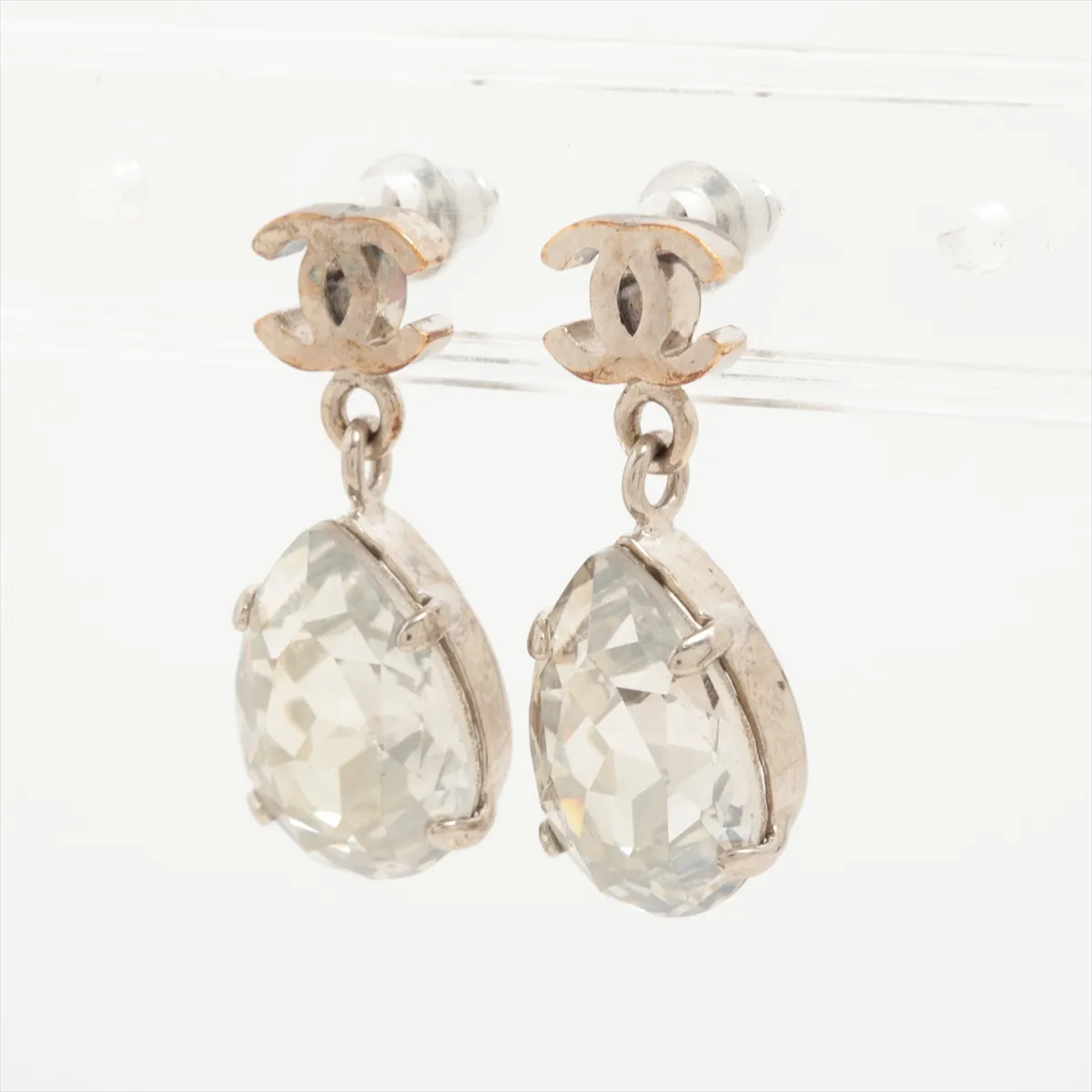 Coco Mark Earrings (Pair) Metal x Rhinestone Silver — view 3