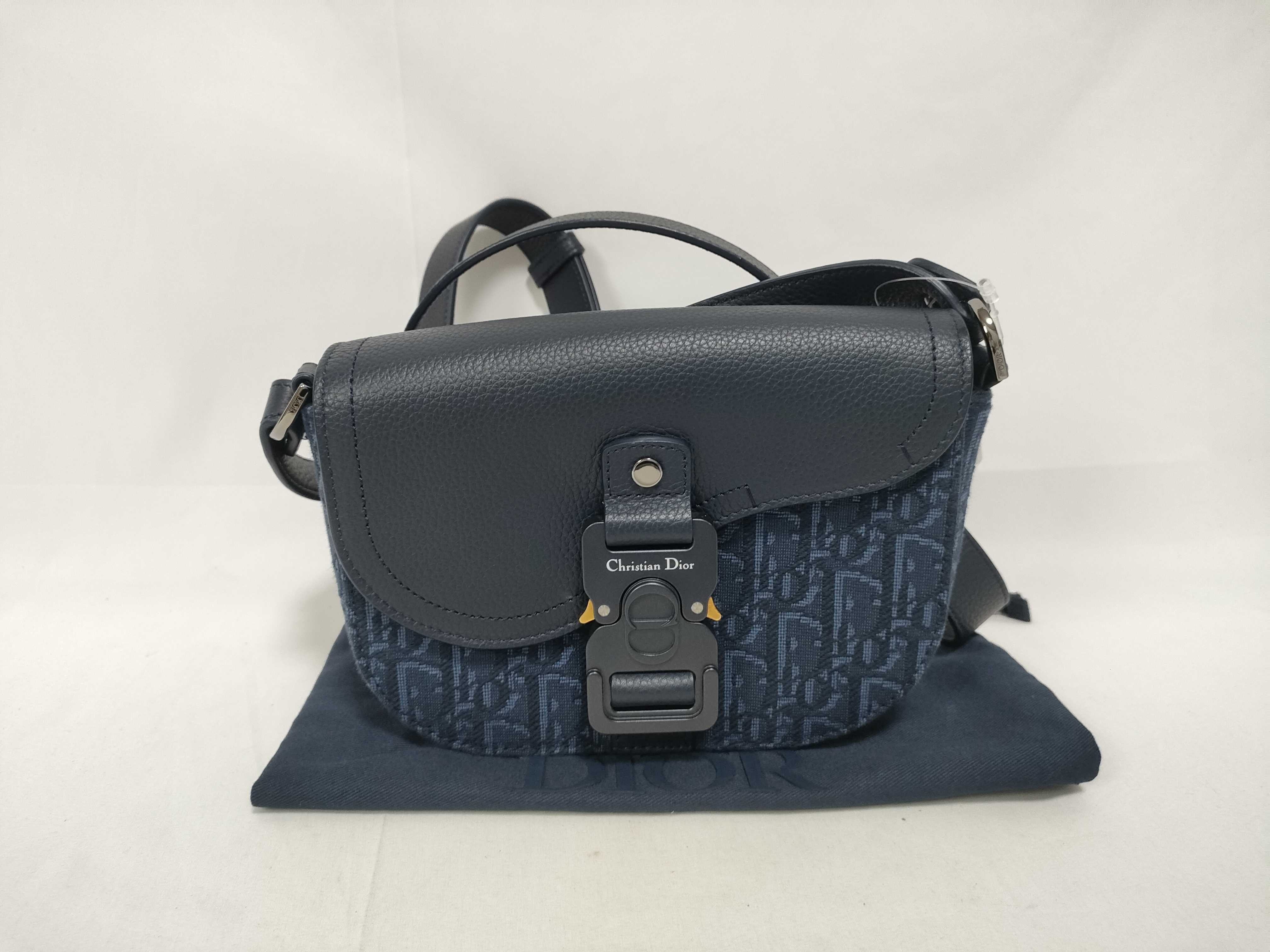 Saddle Mini Messenger Bag, Navy Canvas, Silver Hardware, Shoulder Bag