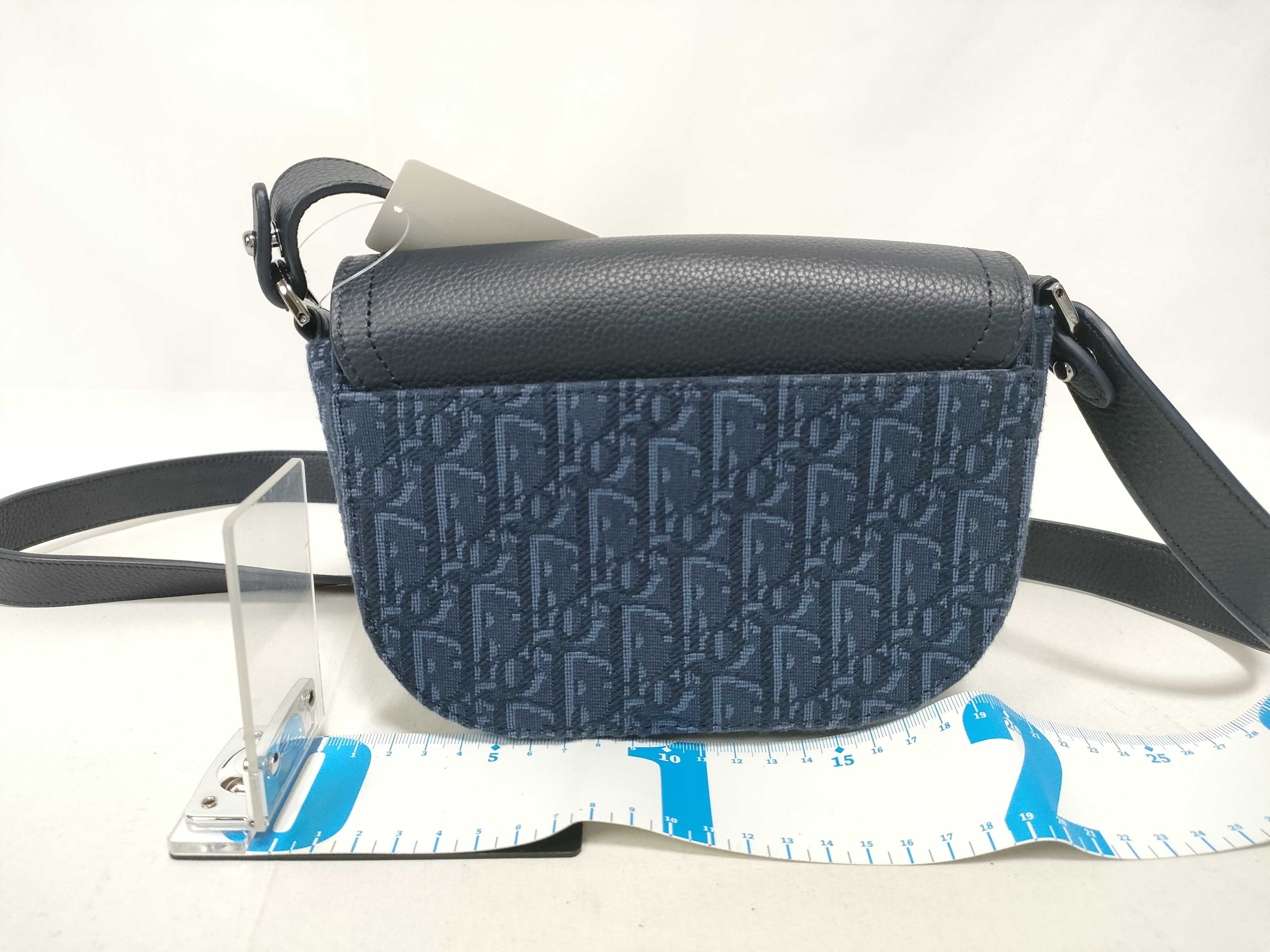 Saddle Mini Messenger Bag, Navy Canvas, Silver Hardware, Shoulder Bag — view 2