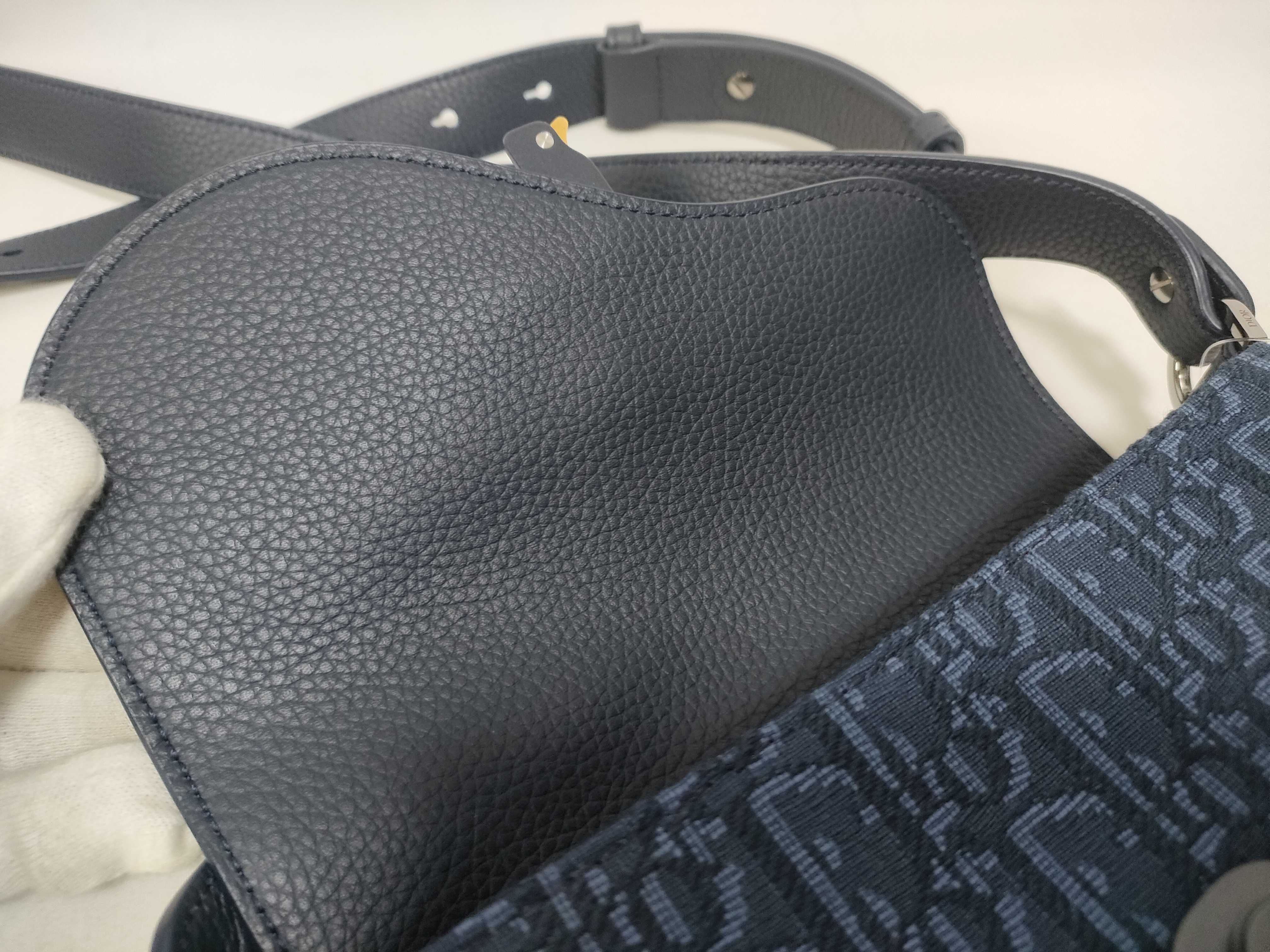 Saddle Mini Messenger Bag, Navy Canvas, Silver Hardware, Shoulder Bag — view 11