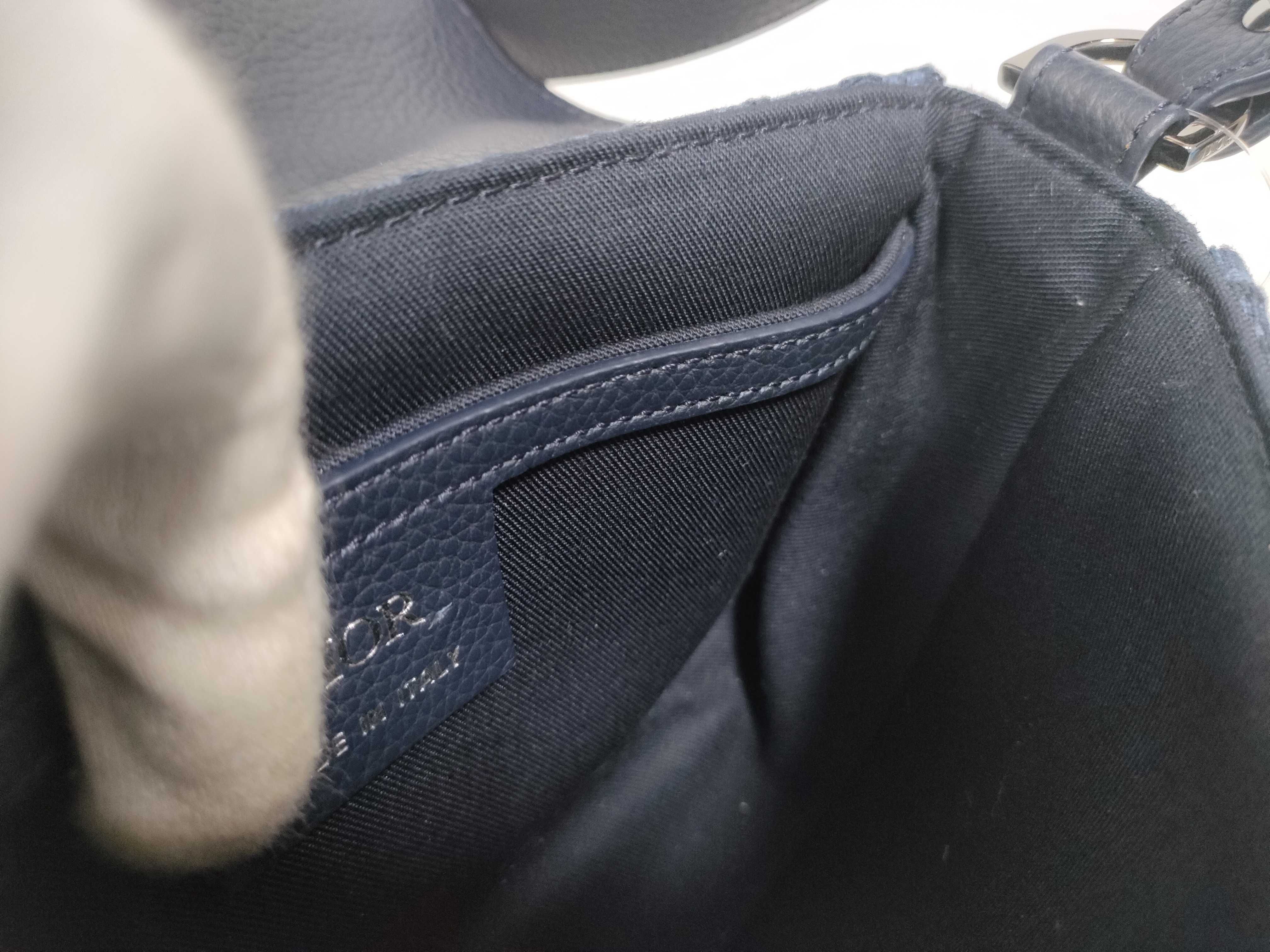 Saddle Mini Messenger Bag, Navy Canvas, Silver Hardware, Shoulder Bag — view 12