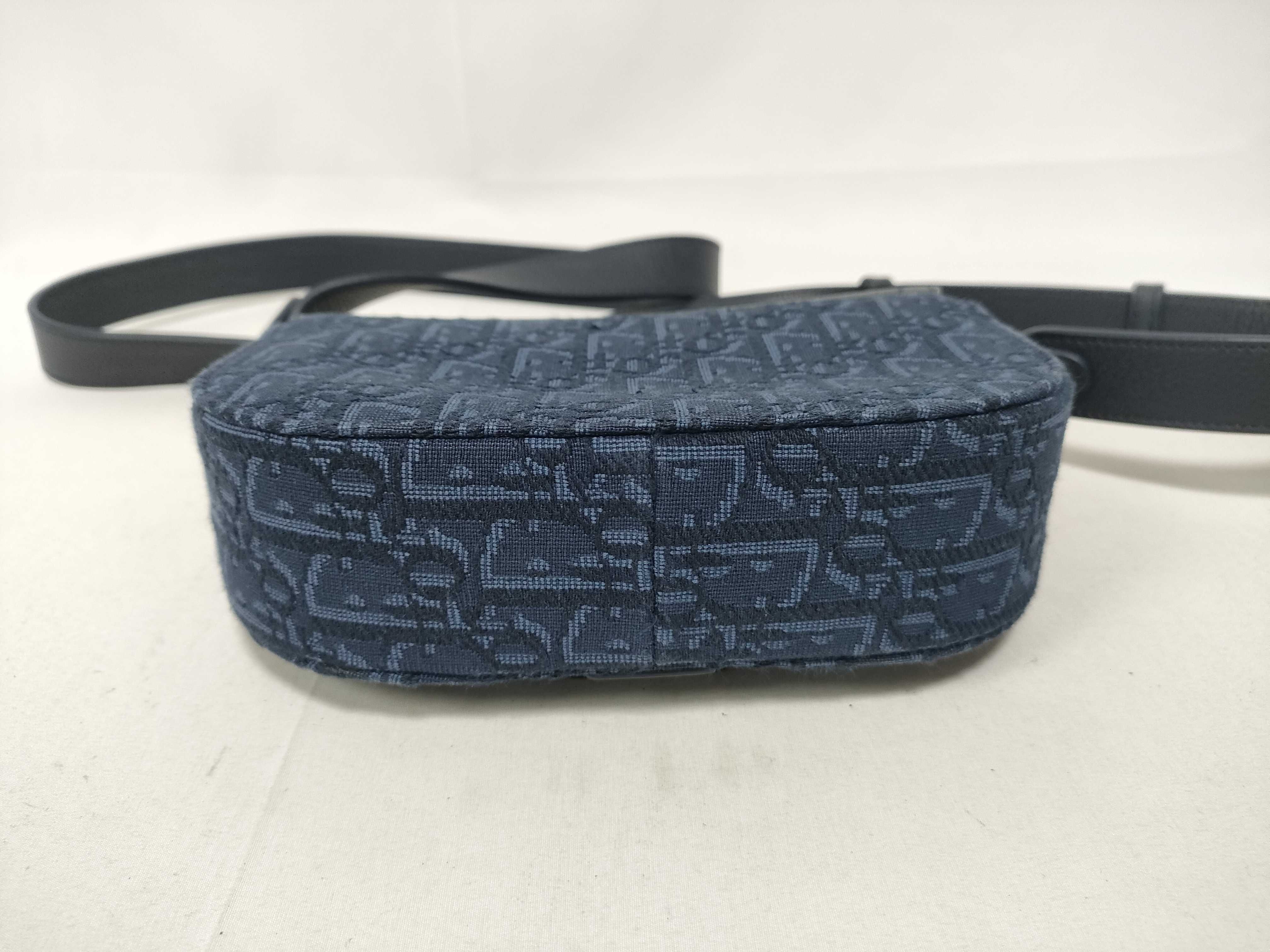 Saddle Mini Messenger Bag, Navy Canvas, Silver Hardware, Shoulder Bag — view 3