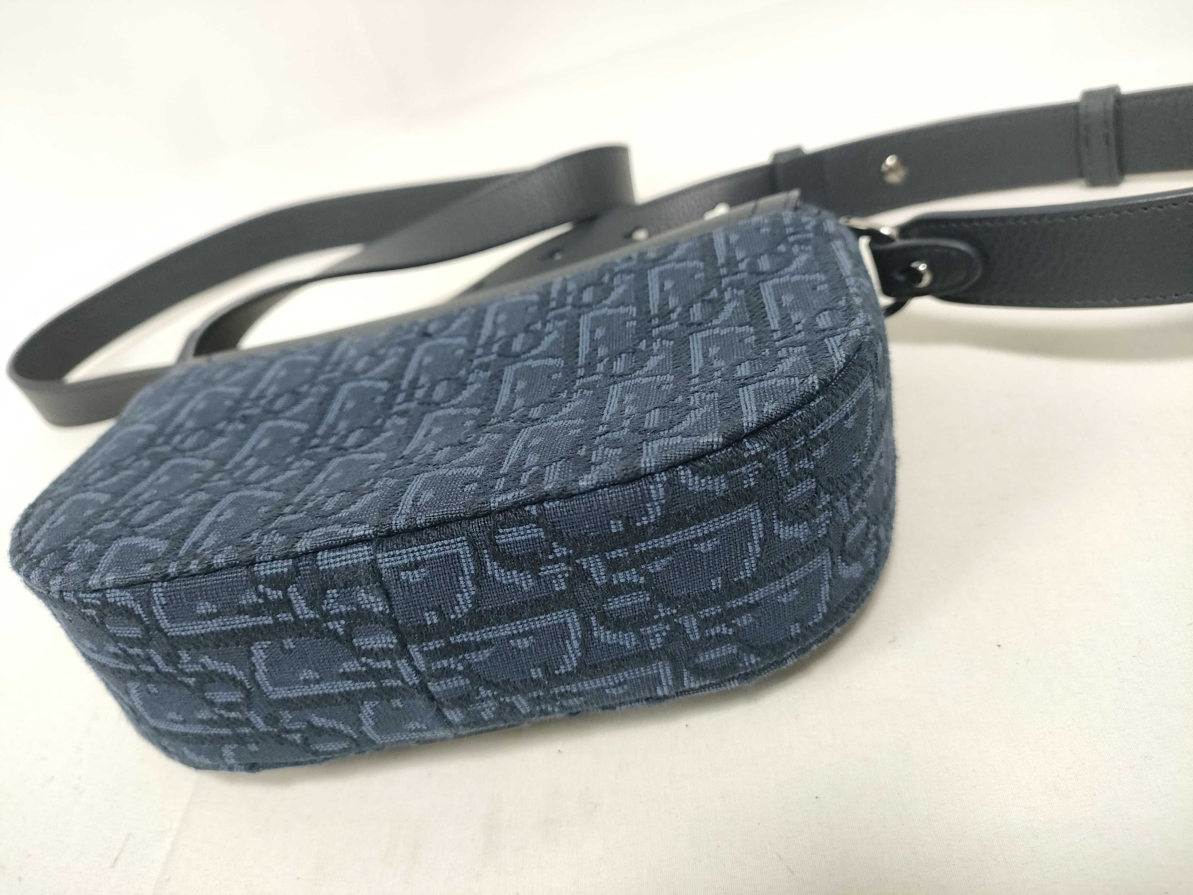 Saddle Mini Messenger Bag, Navy Canvas, Silver Hardware, Shoulder Bag — view 4