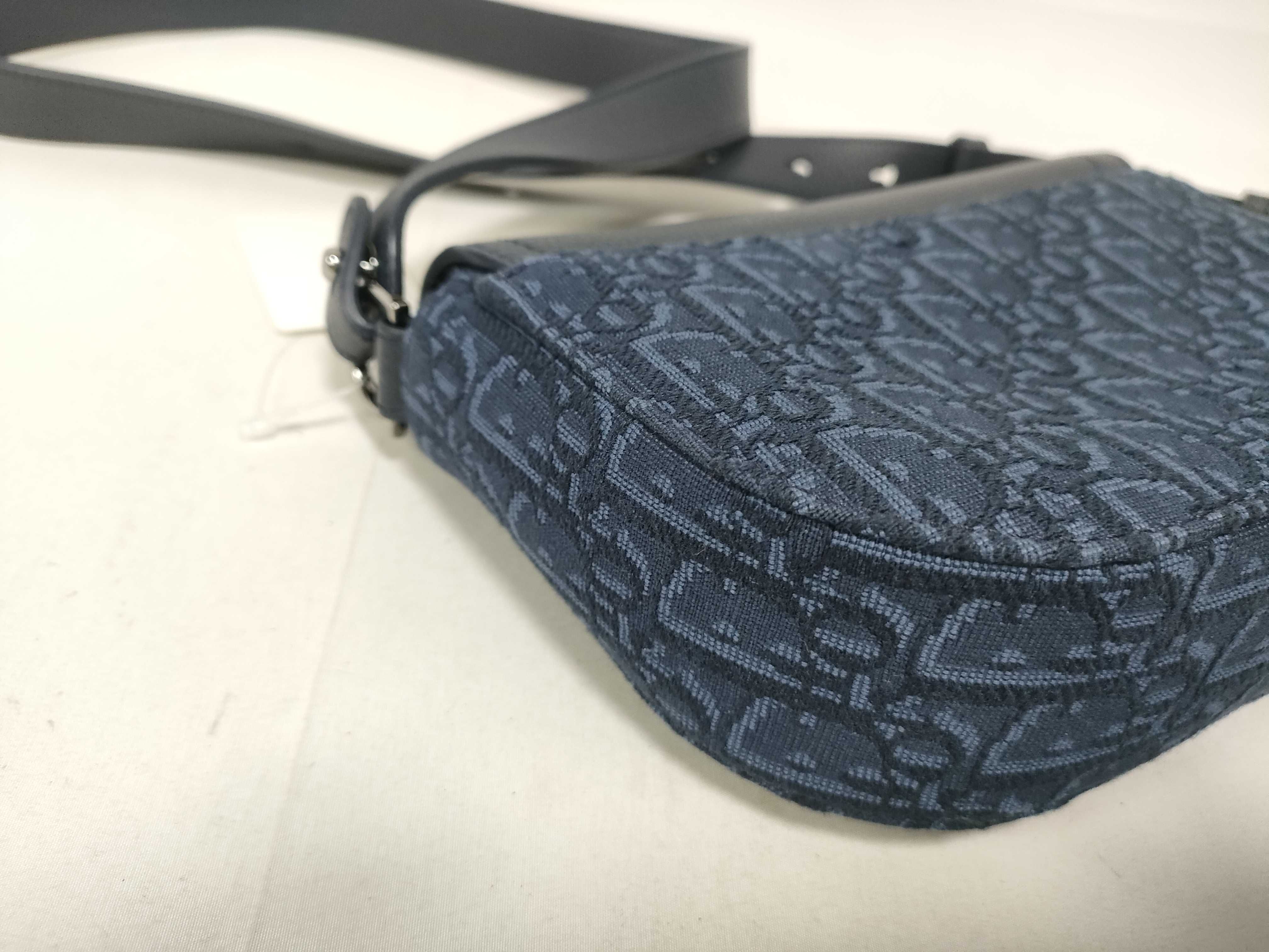 Saddle Mini Messenger Bag, Navy Canvas, Silver Hardware, Shoulder Bag — view 5