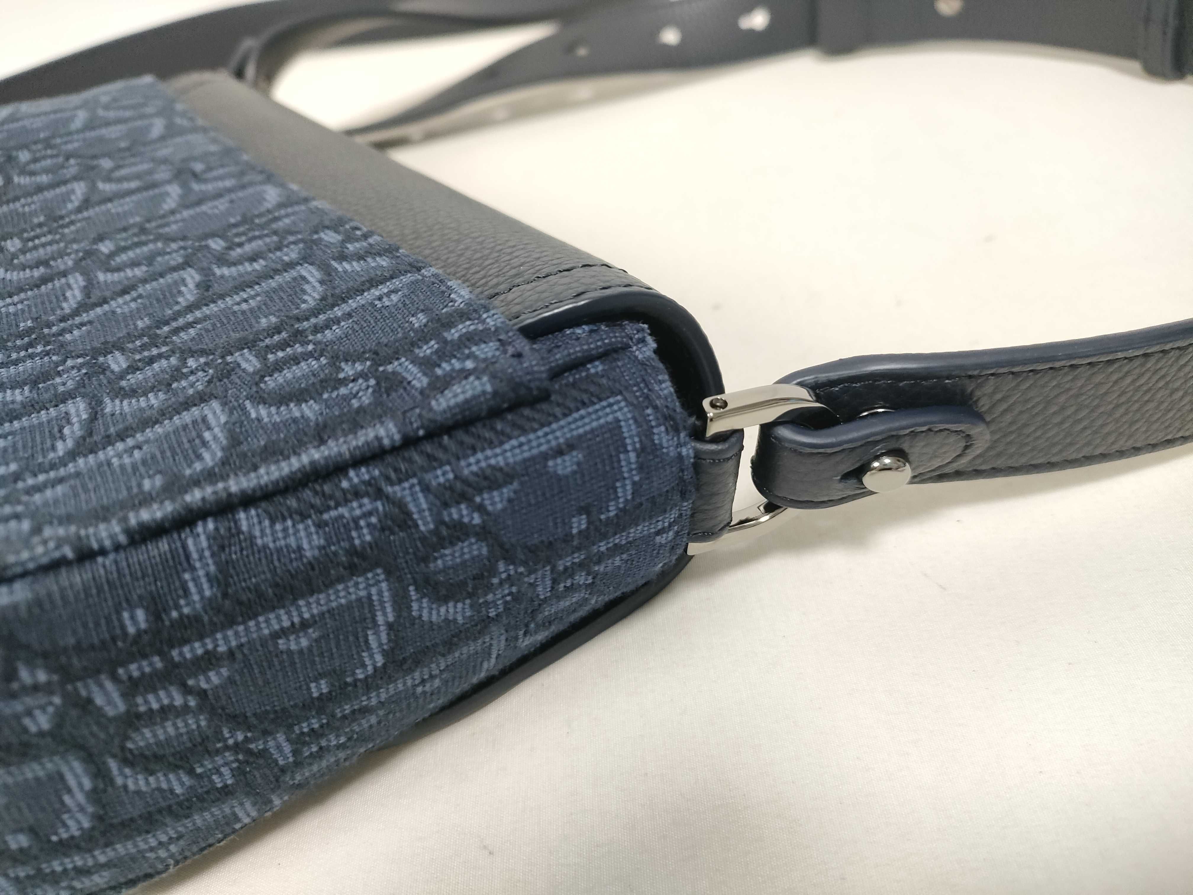 Saddle Mini Messenger Bag, Navy Canvas, Silver Hardware, Shoulder Bag — view 6